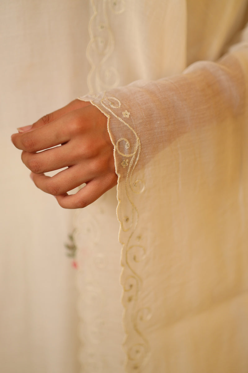 Ivory tonal emb. Chanderi dupatta