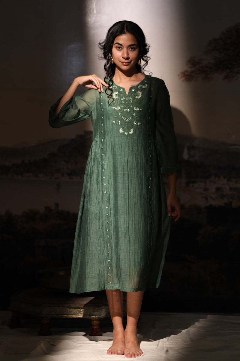 Bottle Green juhi yoke dress