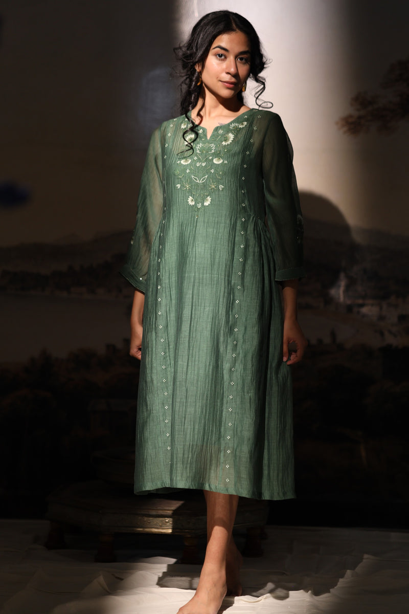 Bottle Green juhi yoke dress