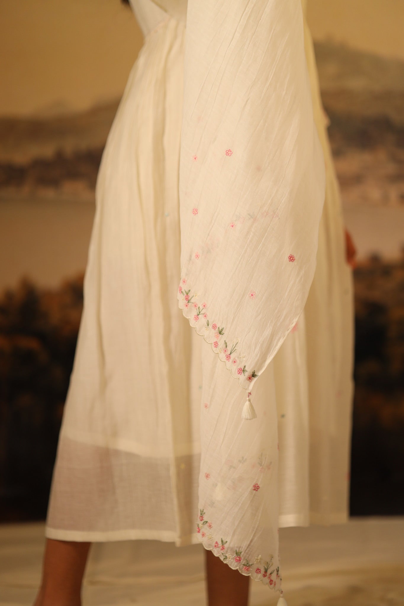 Ivory white embroidered Scarf