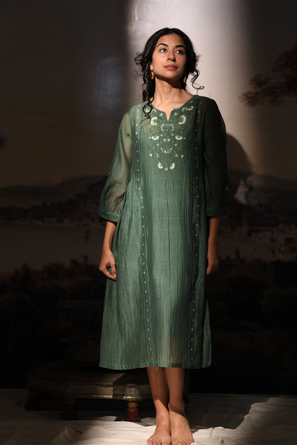 Bottle Green juhi yoke dress