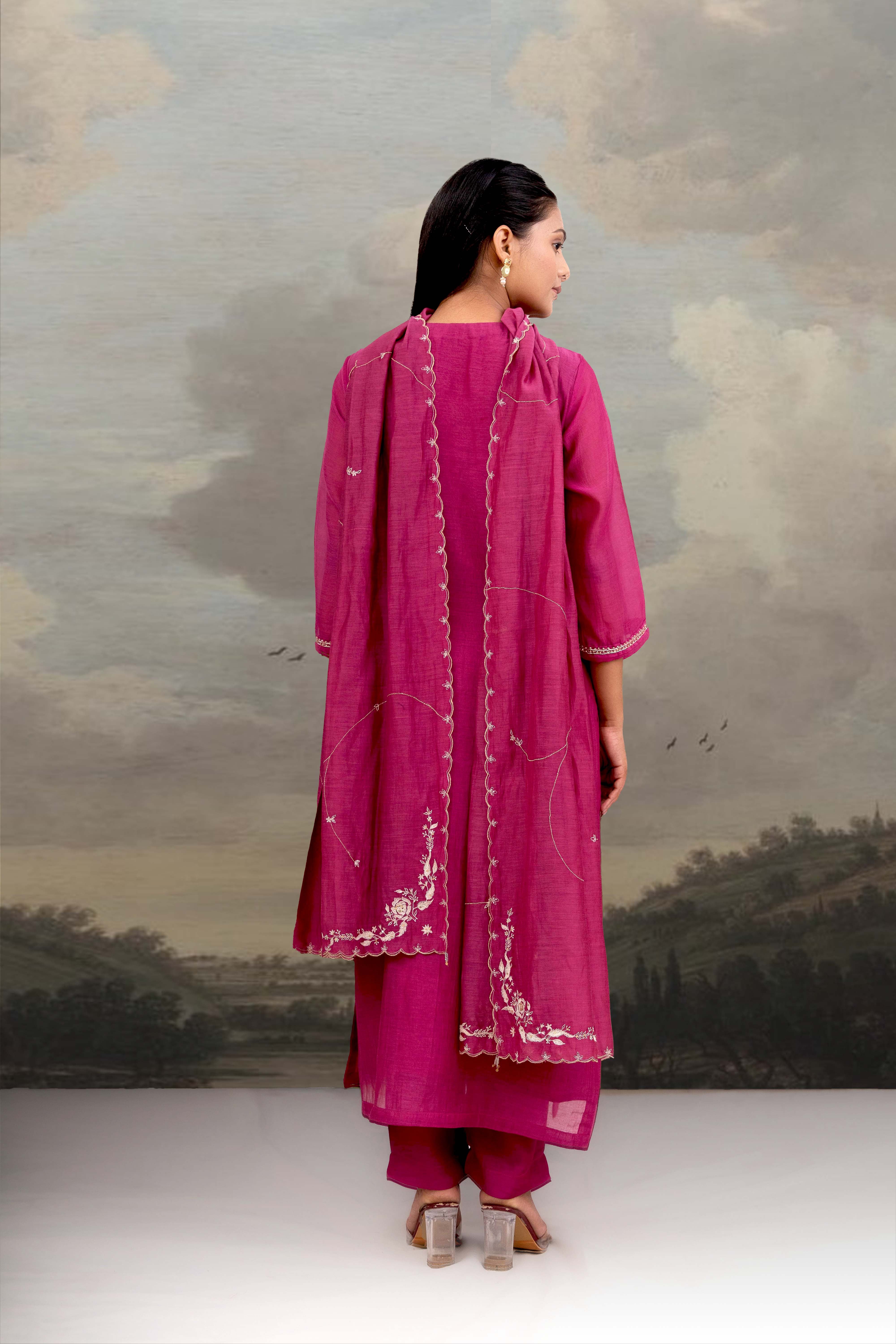 Rani pink paanch patti Zardosi suit set