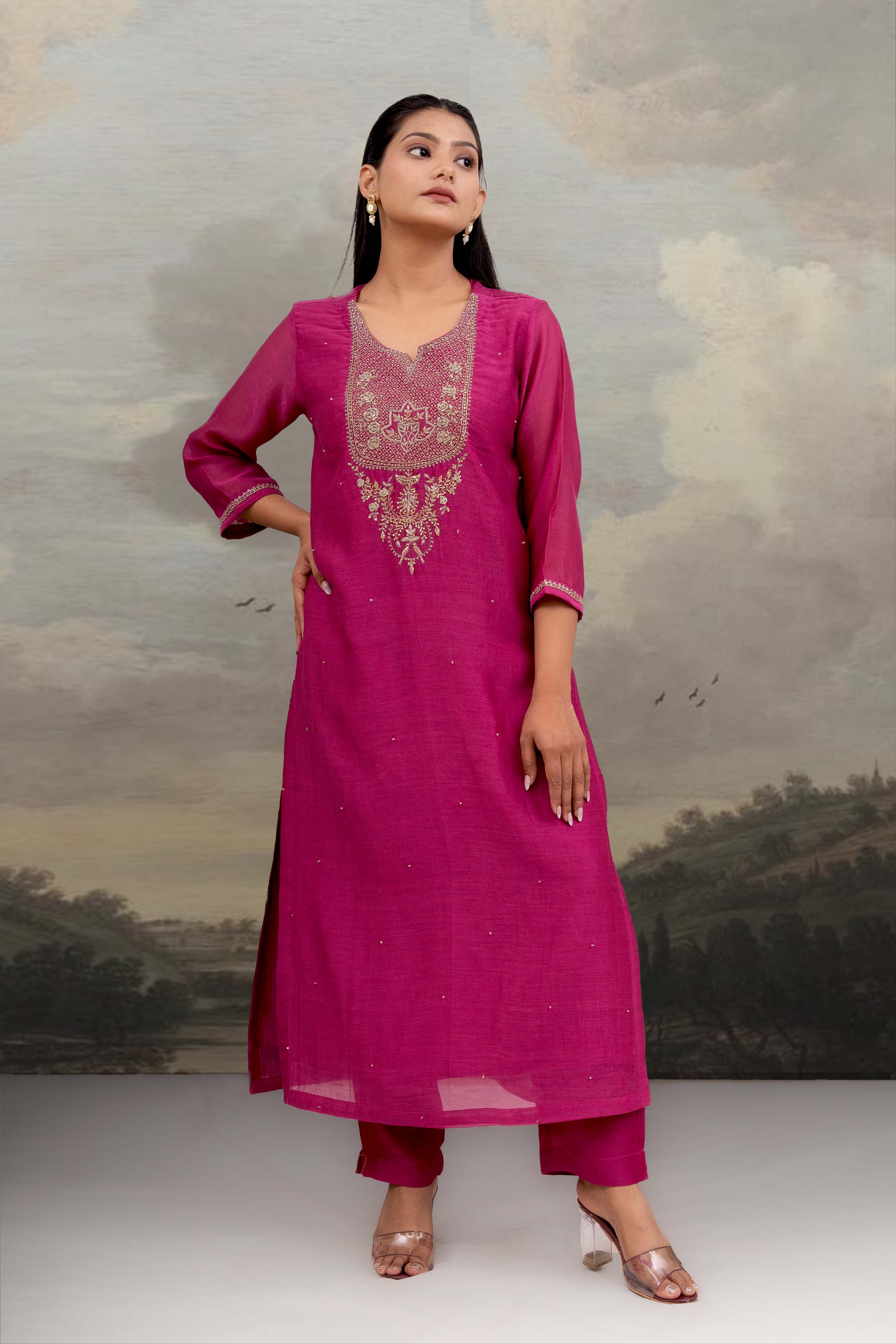Rani pink paanch patti Zardosi suit set