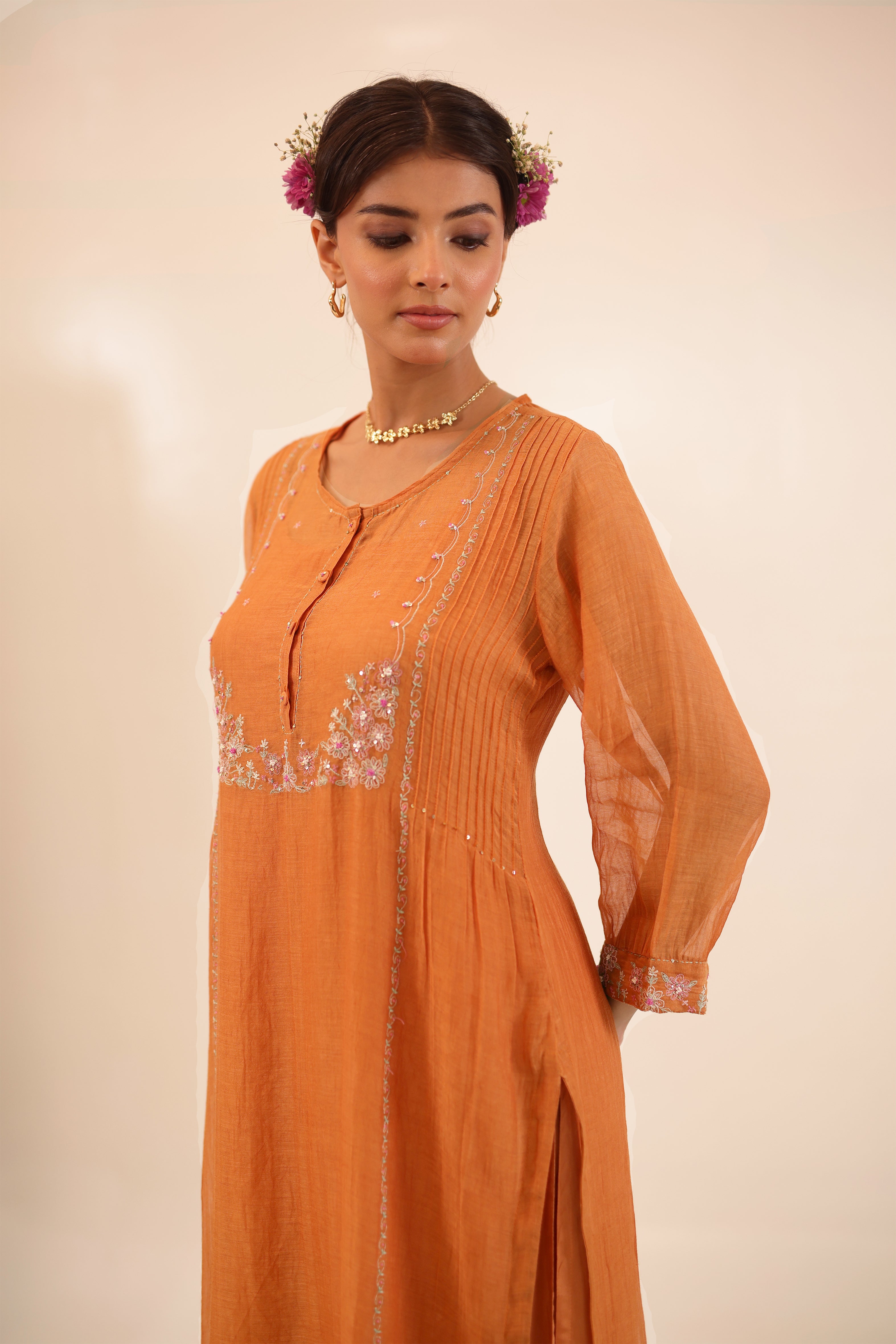 Rust Orange Beaded Bageecha suit set