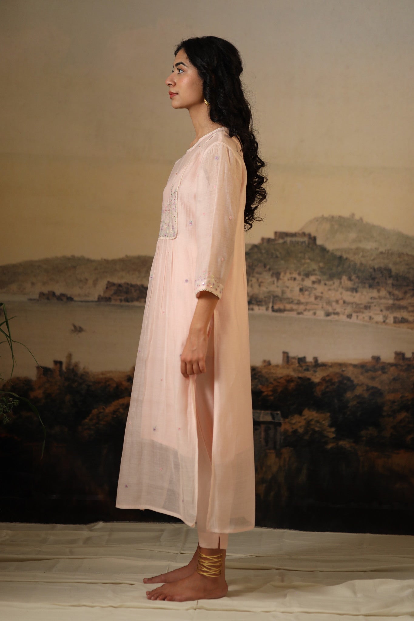 Ivory pink flamingo kurta set with dupatta