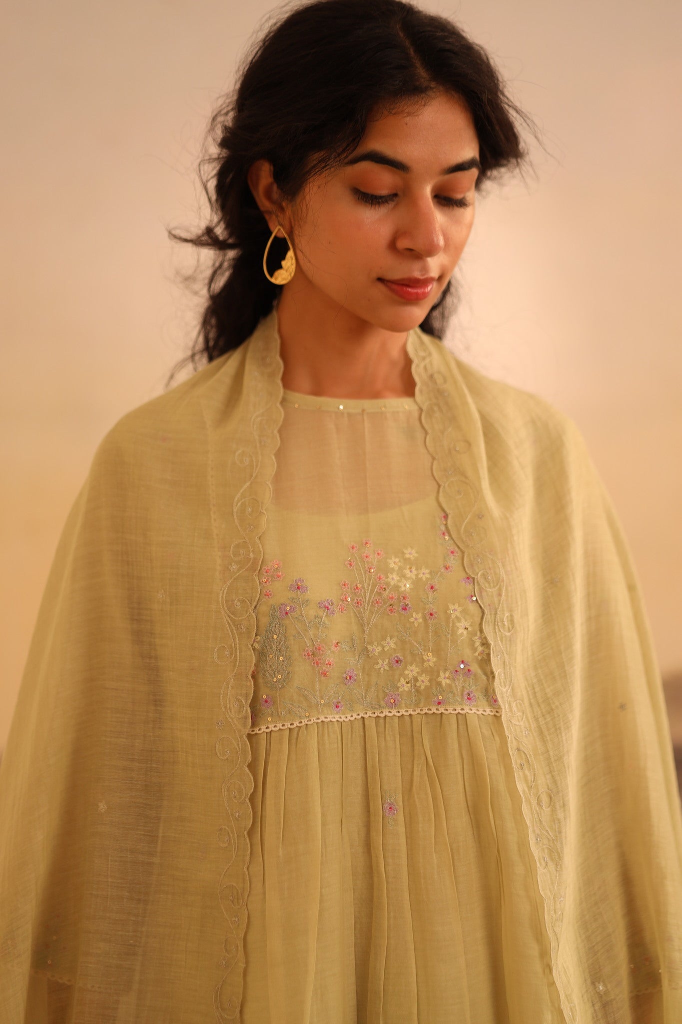 Sage Green Flamingo Kurta set with dupatta