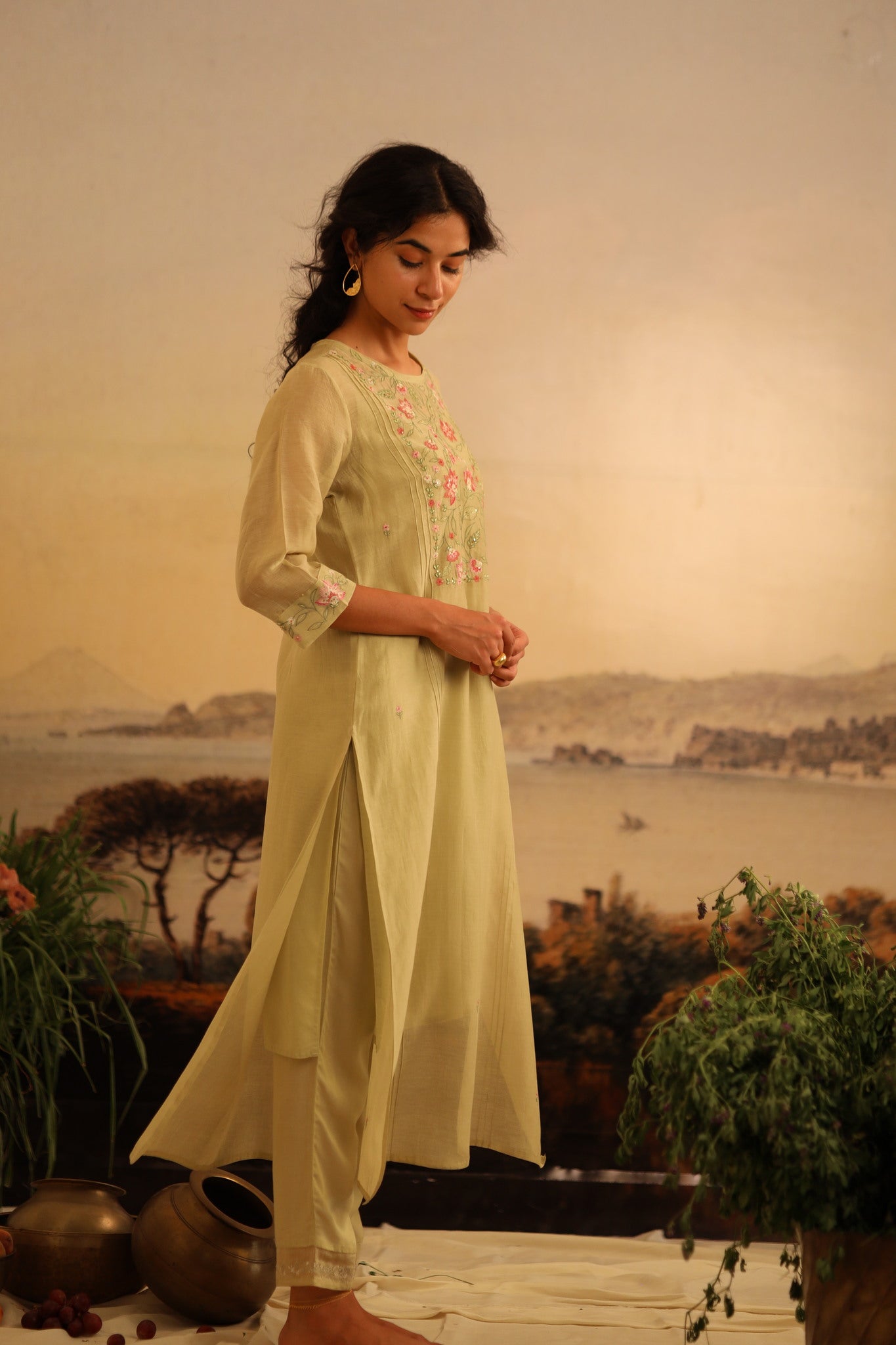 Sage Green Rose Garden kurta set with dupatta