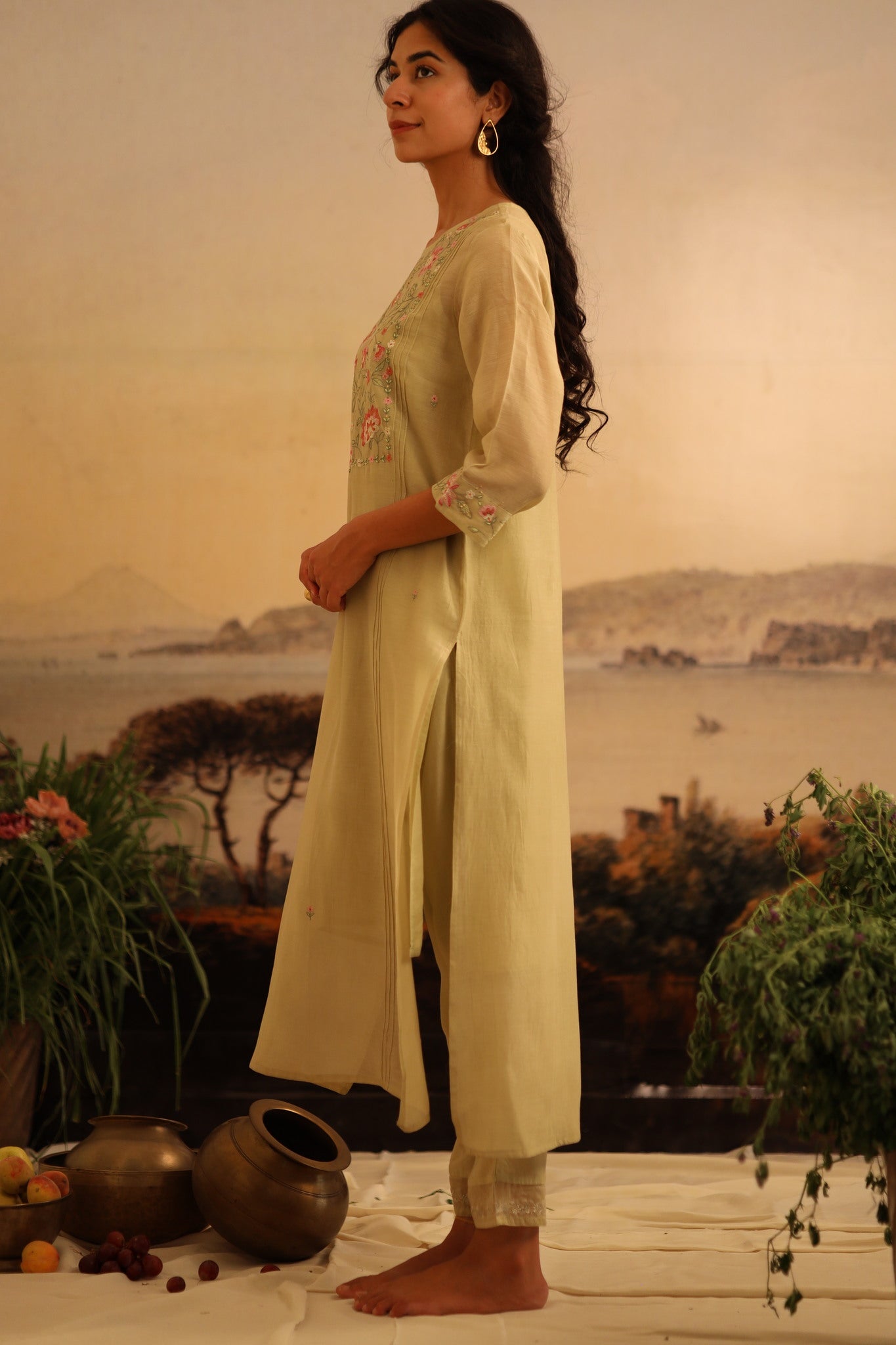 Sage Green Rose Garden kurta set with dupatta