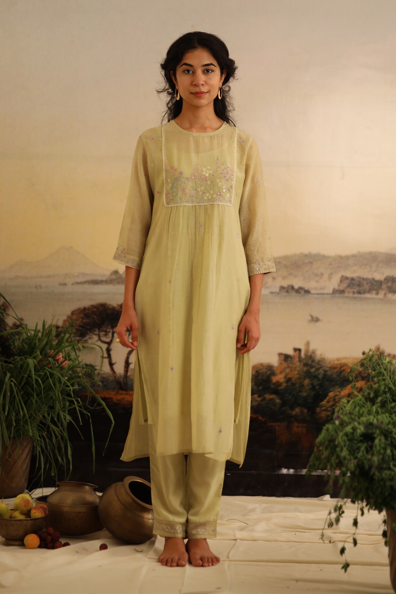 Sage Green Flamingo Kurta set with dupatta