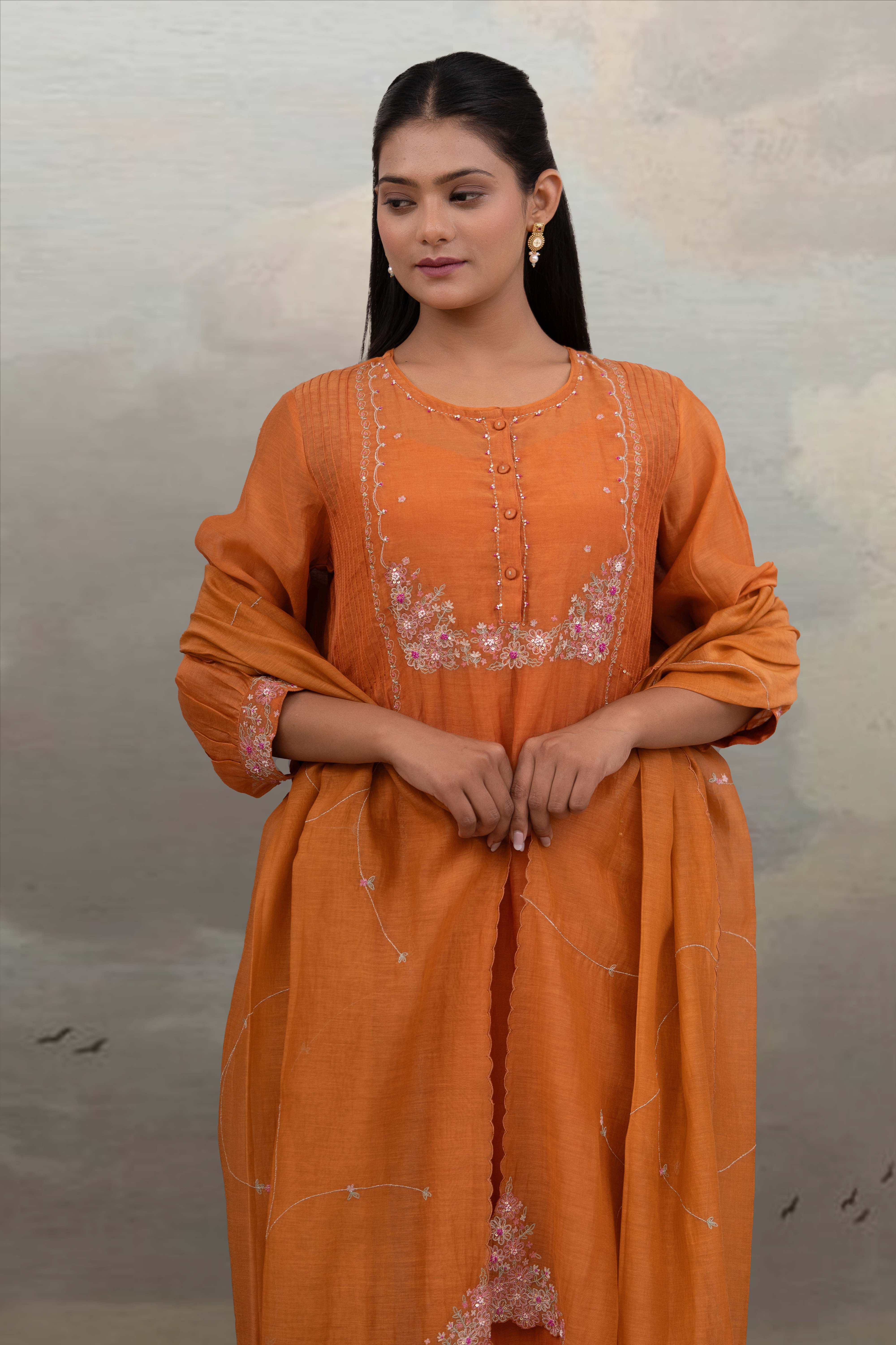 Rust orange Beaded bageecha suit set