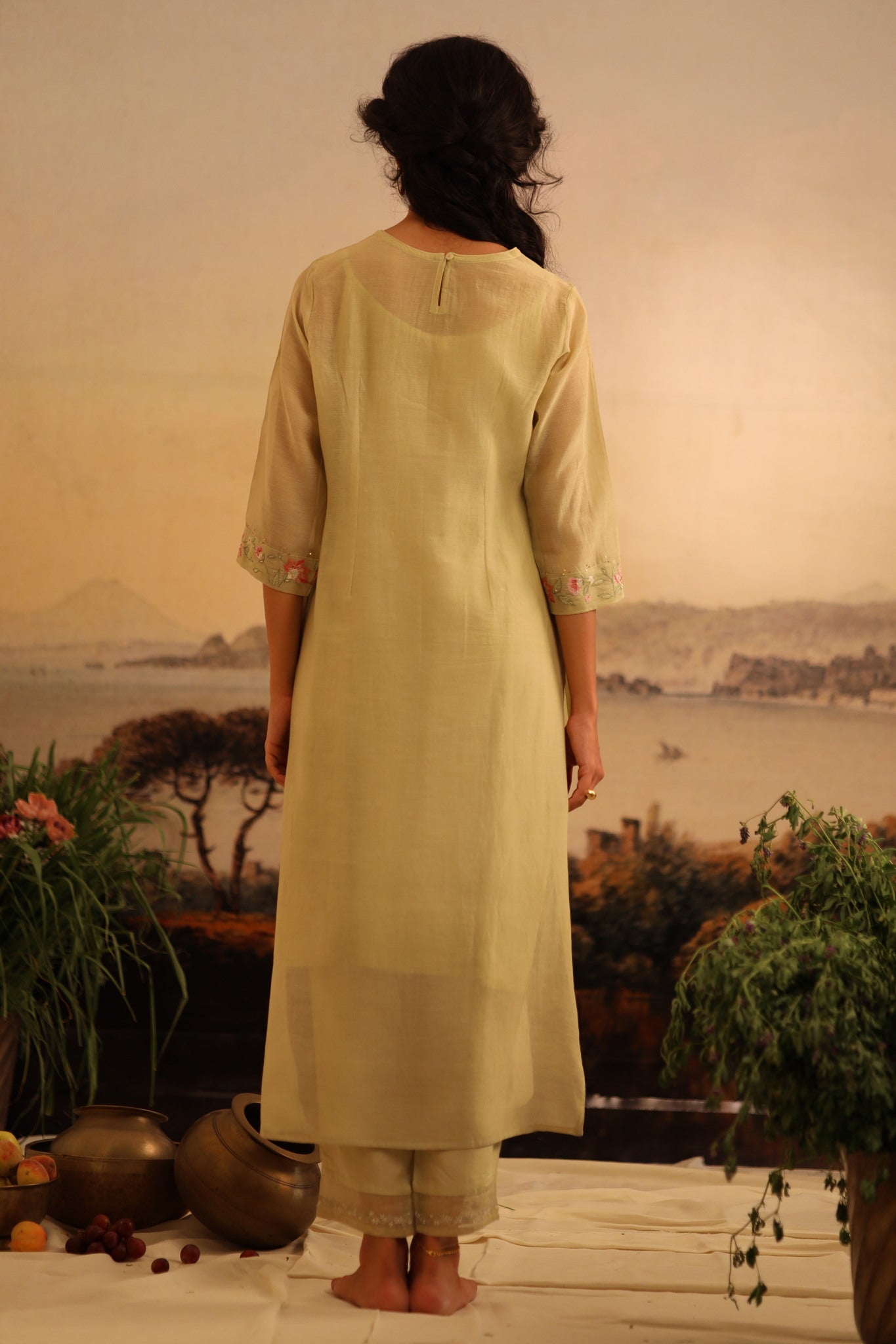Sage Green Rose Garden kurta set with dupatta