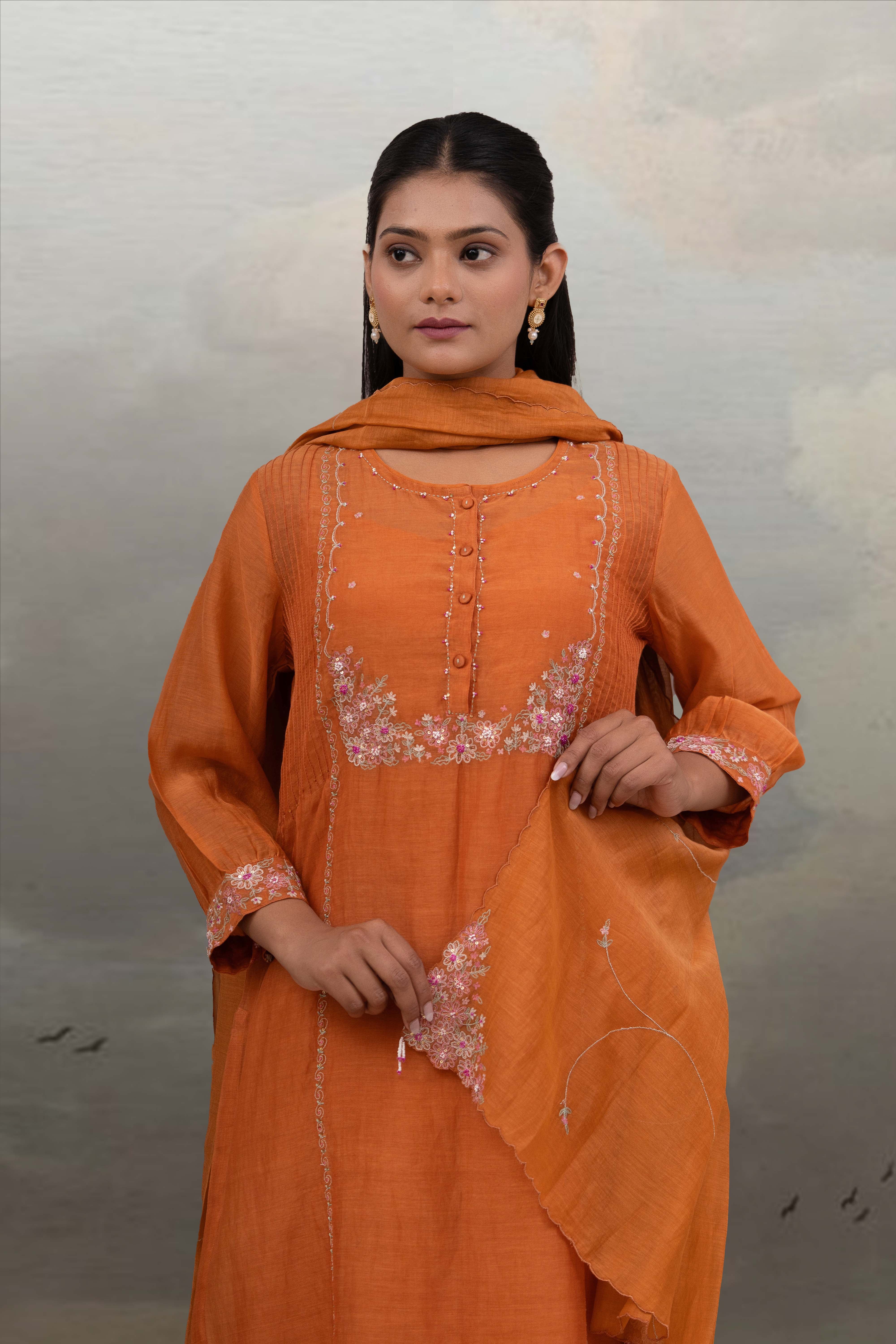Rust orange Beaded bageecha suit set