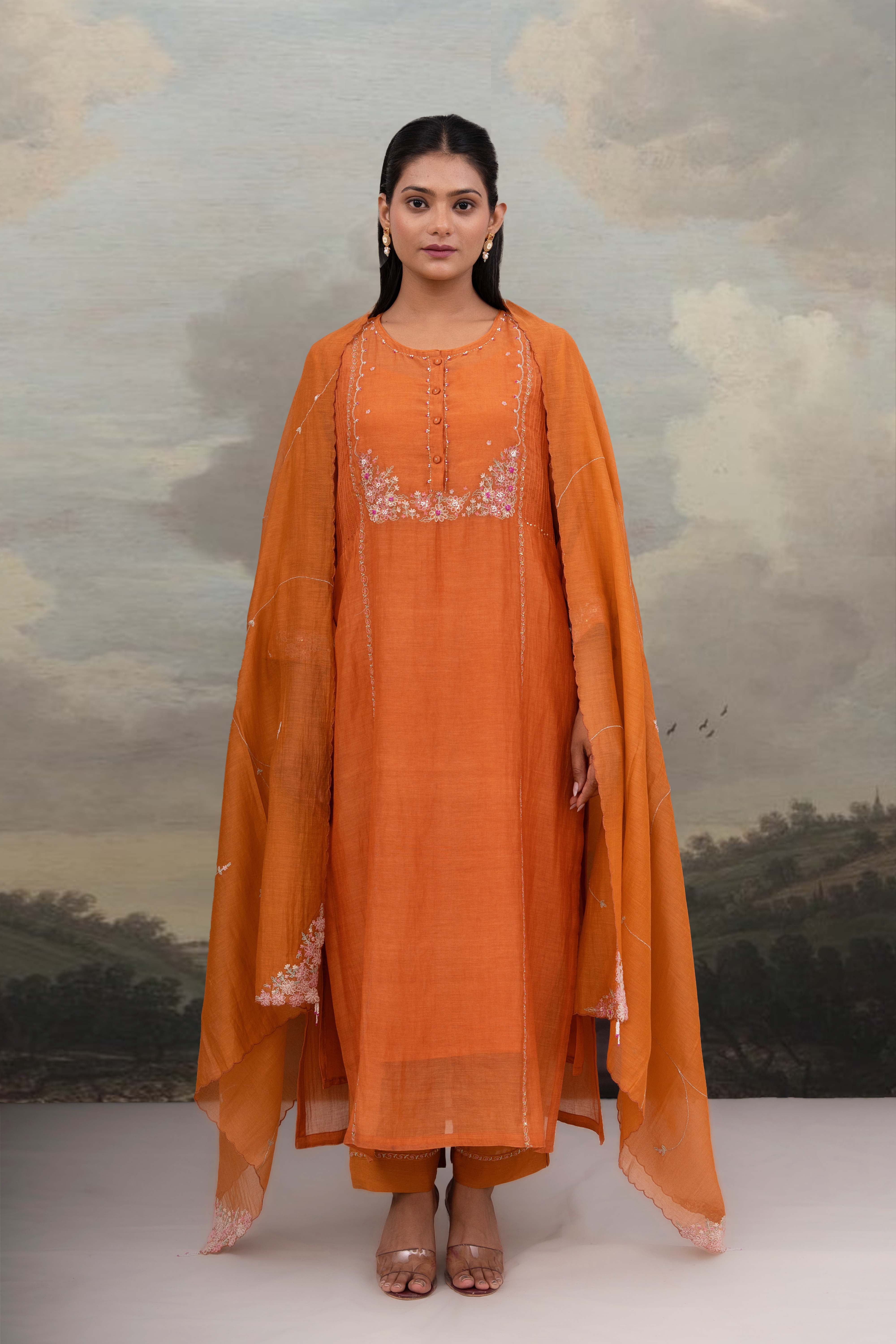 Rust orange Beaded bageecha suit set
