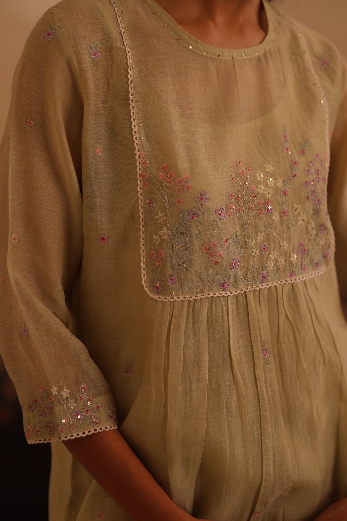 Sage Green Flamingo Kurta set with dupatta