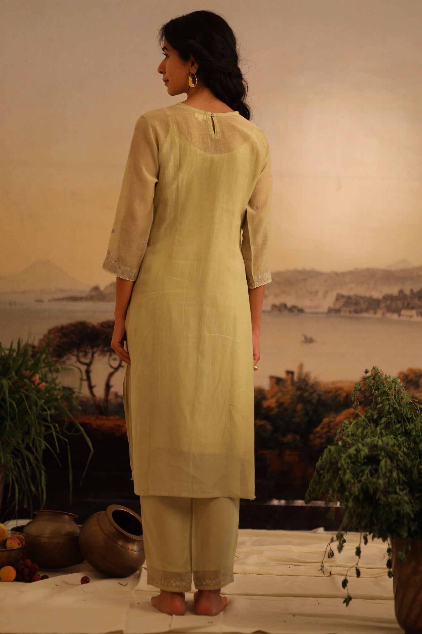 Sage Green Flamingo Kurta set with dupatta