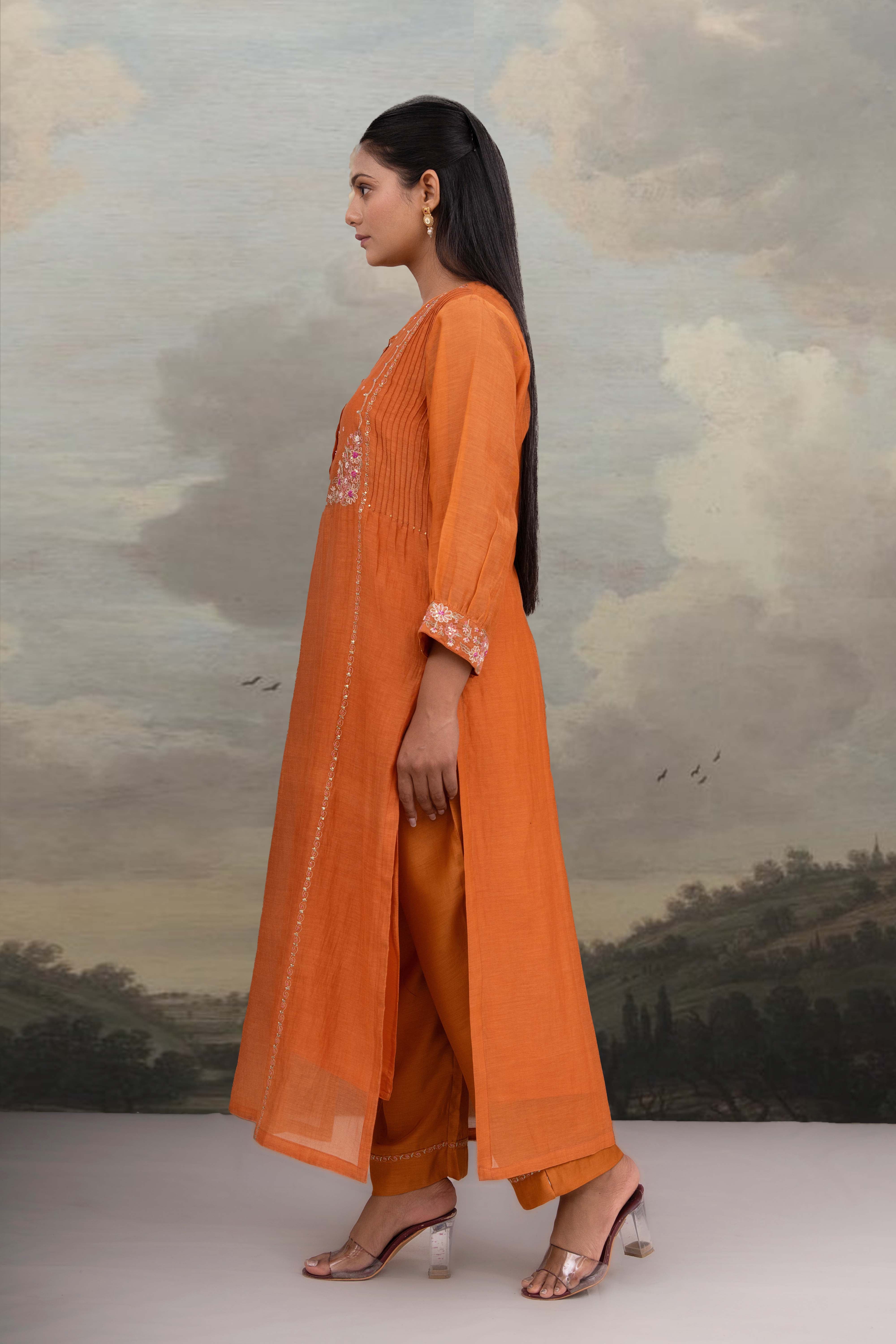 Rust orange Beaded bageecha suit set