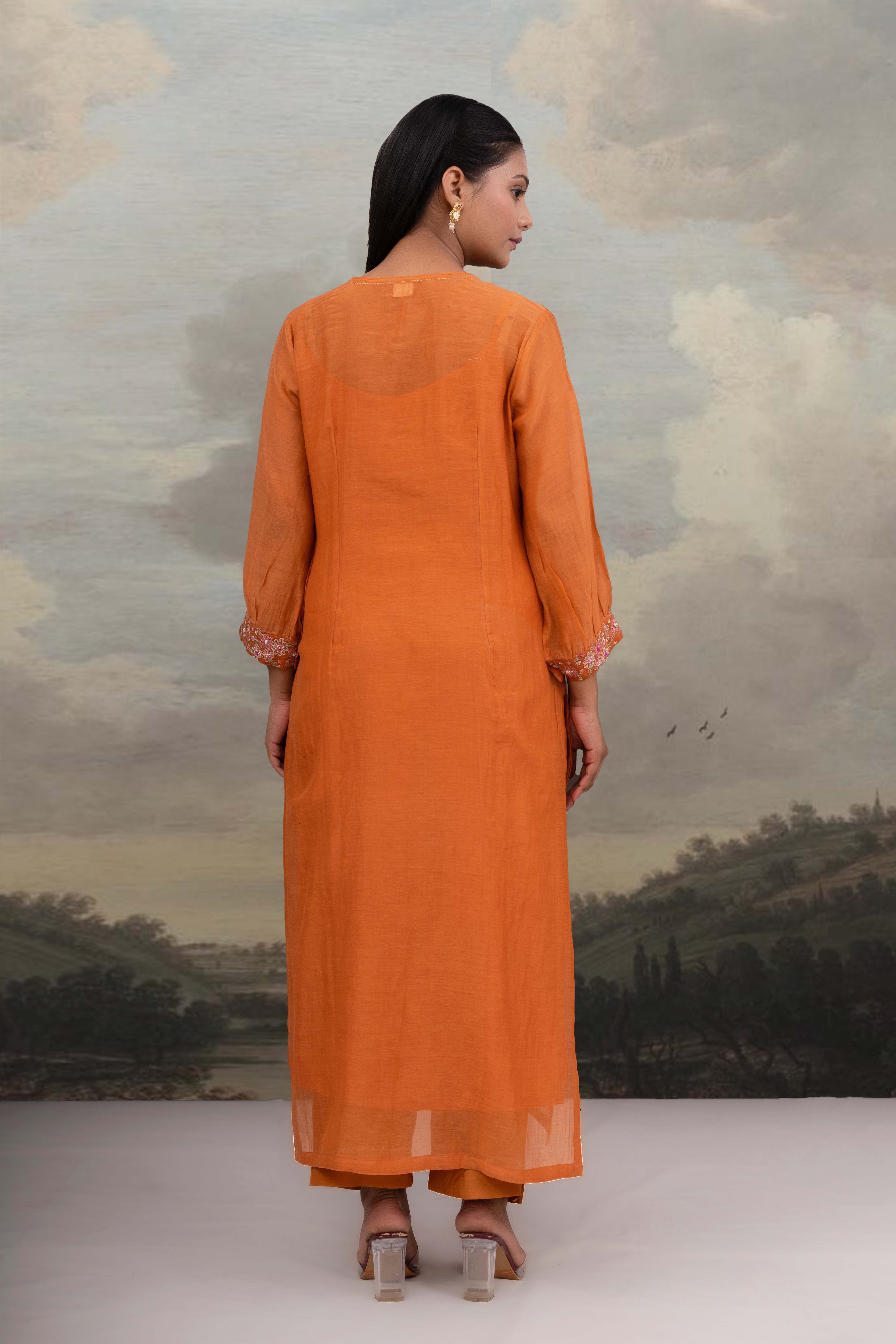 Rust orange Beaded bageecha suit set