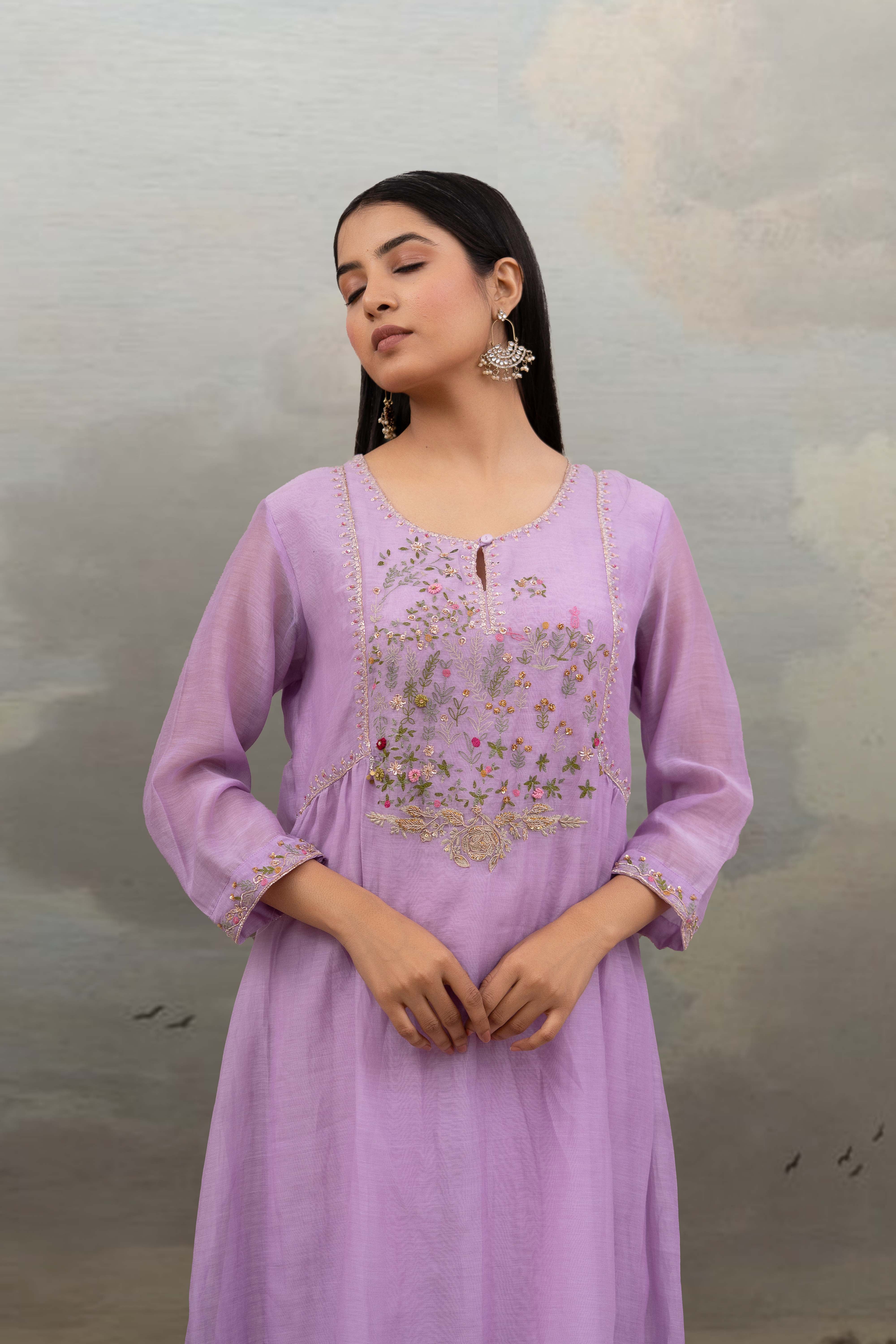 Lavender falling stars dress with dupatta