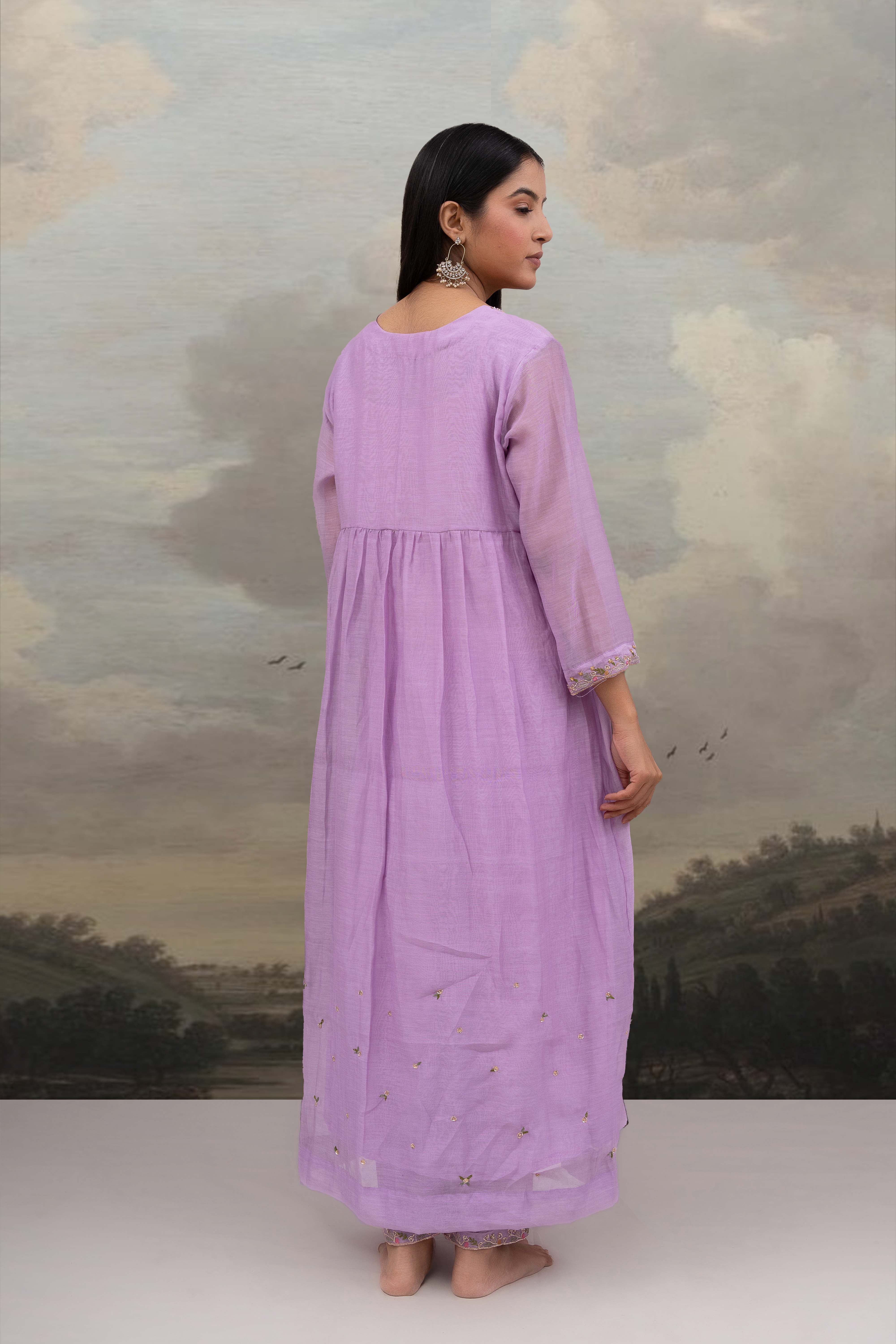 Lavender falling stars dress with dupatta