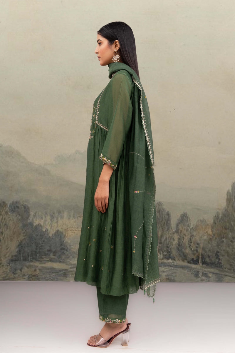 Bottle Green falling stars dress with dupatta TATWA Bottle Green falling stars dress with dupatta TATWA