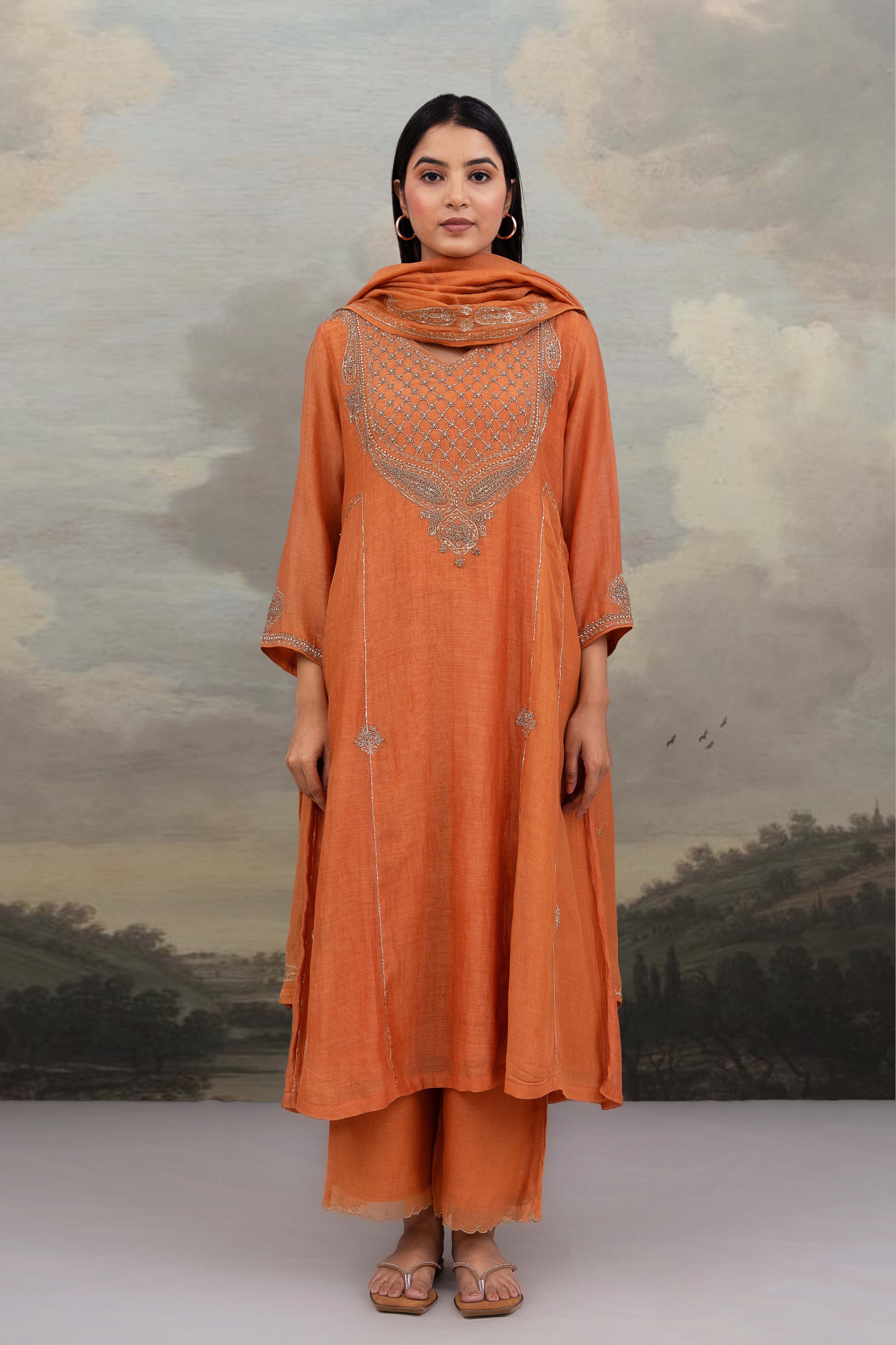Rust Orange Ambiya Dress set