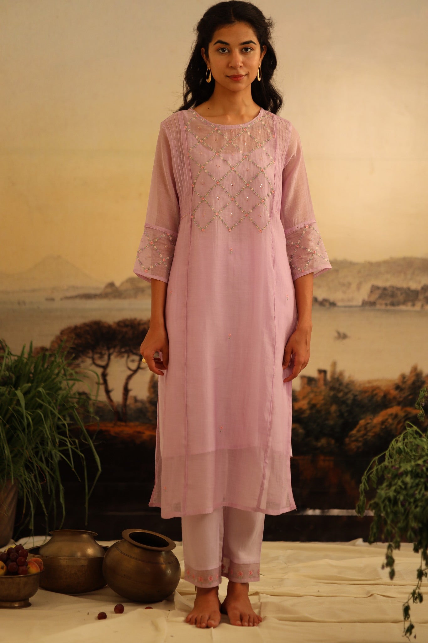Lavender crossbuti kurta set with dupatta
