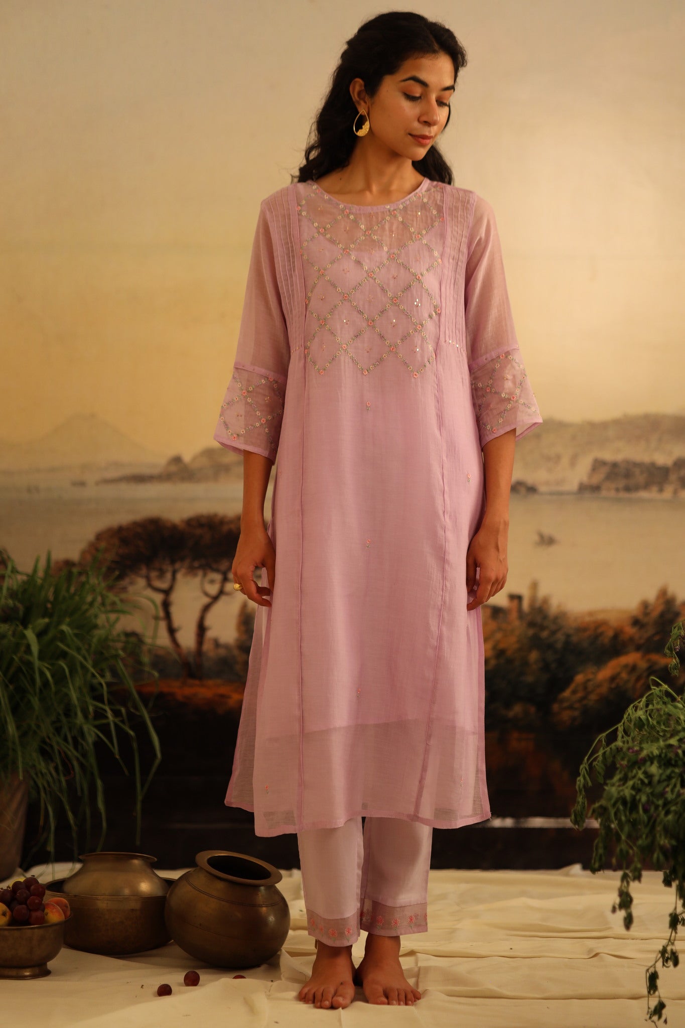 Lavender crossbuti kurta set with dupatta