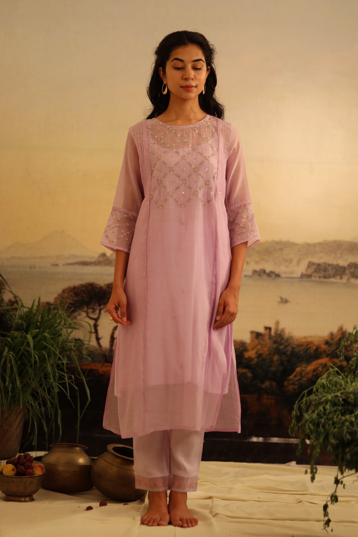Lavender crossbuti kurta set with dupatta