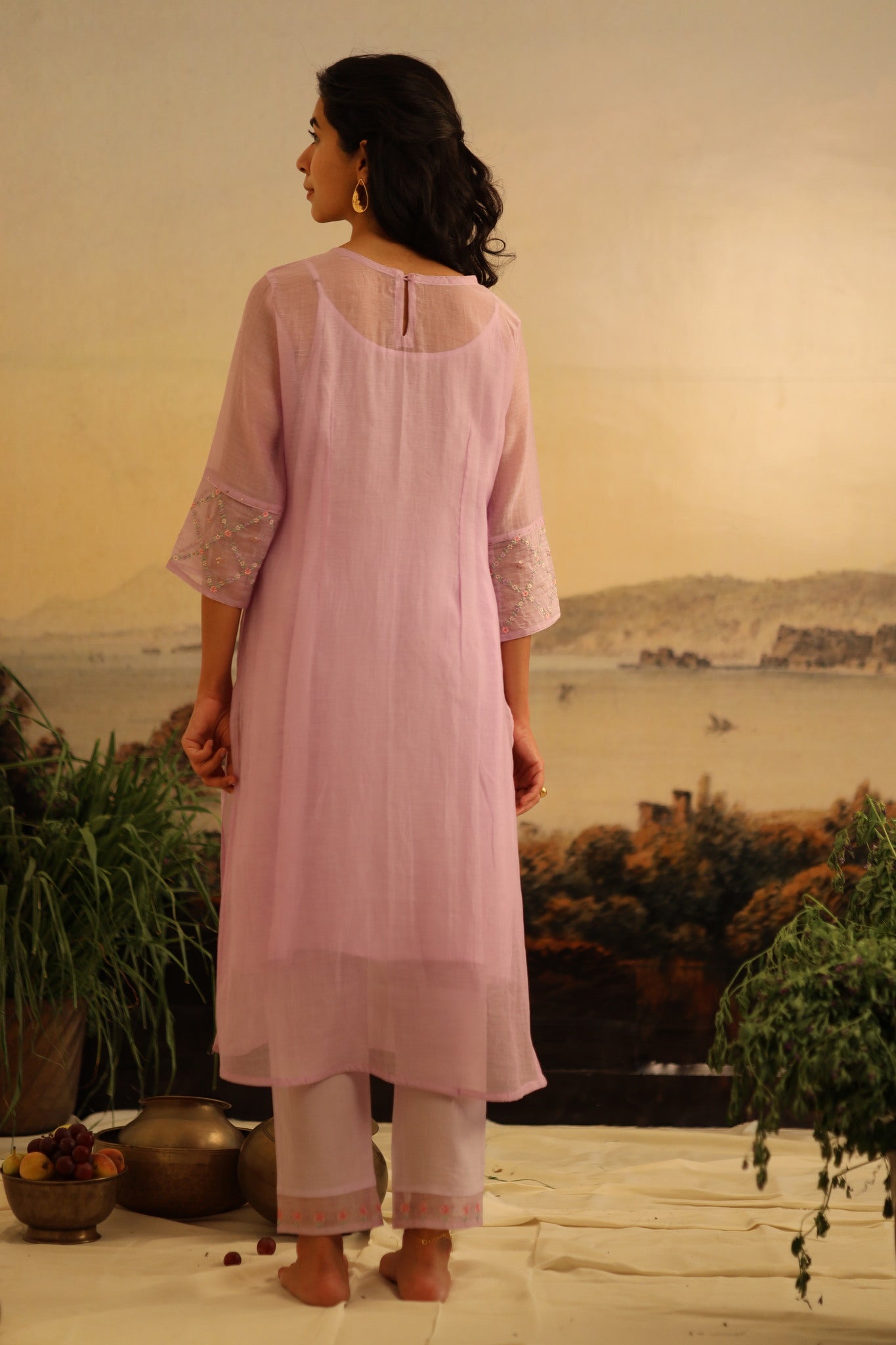 Lavender crossbuti kurta set with dupatta
