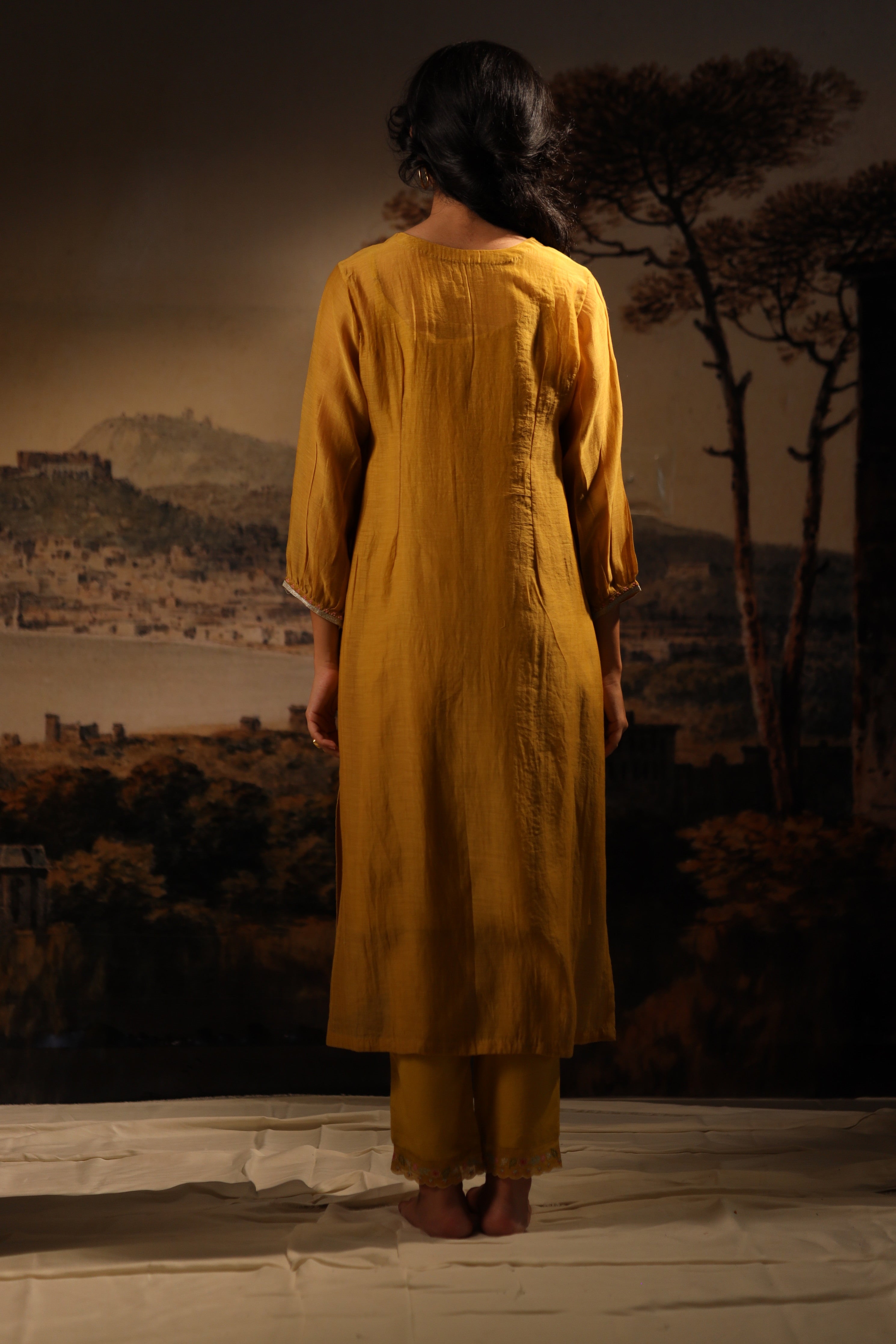 Mustard juhi yoke kurta set with dupatta