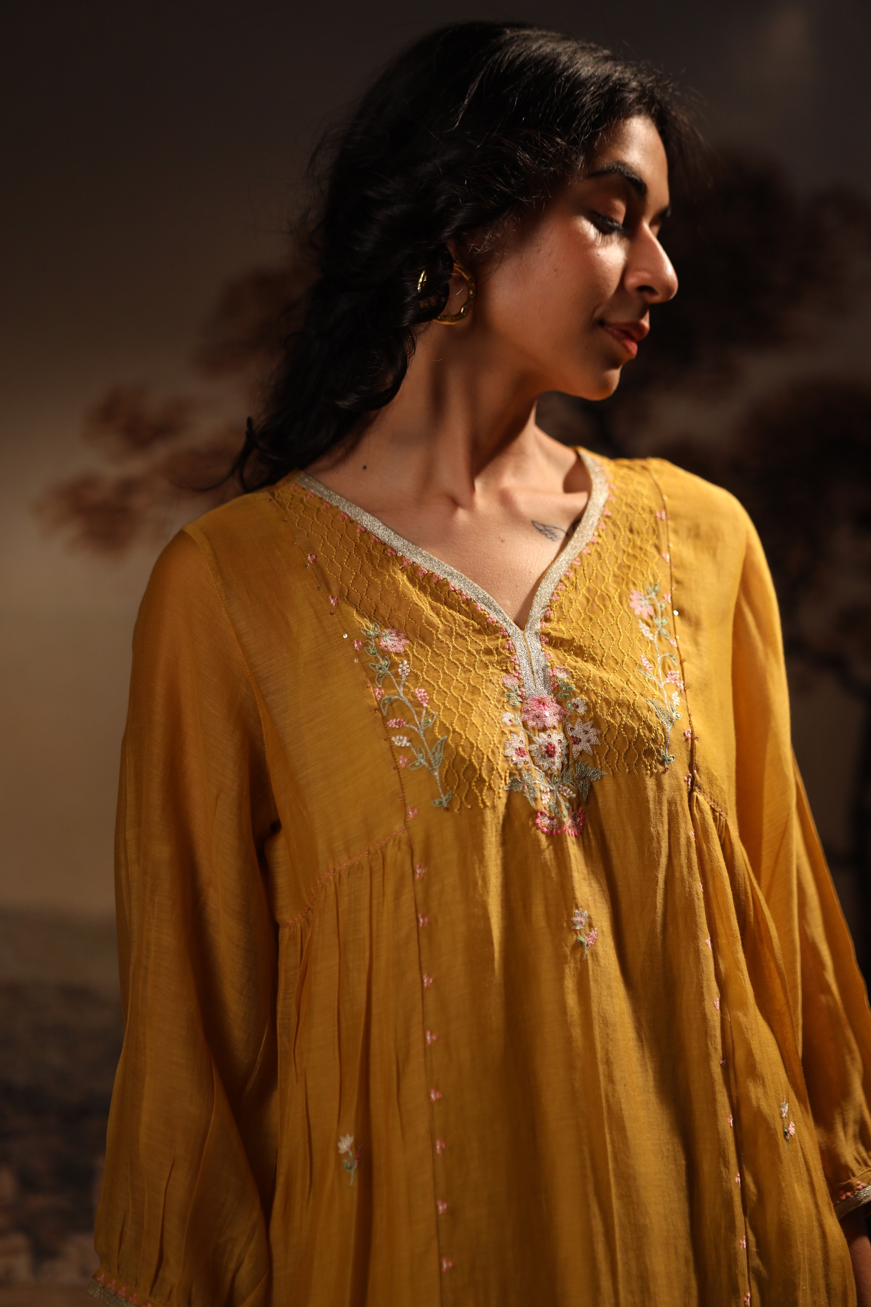 Mustard juhi yoke kurta set with dupatta