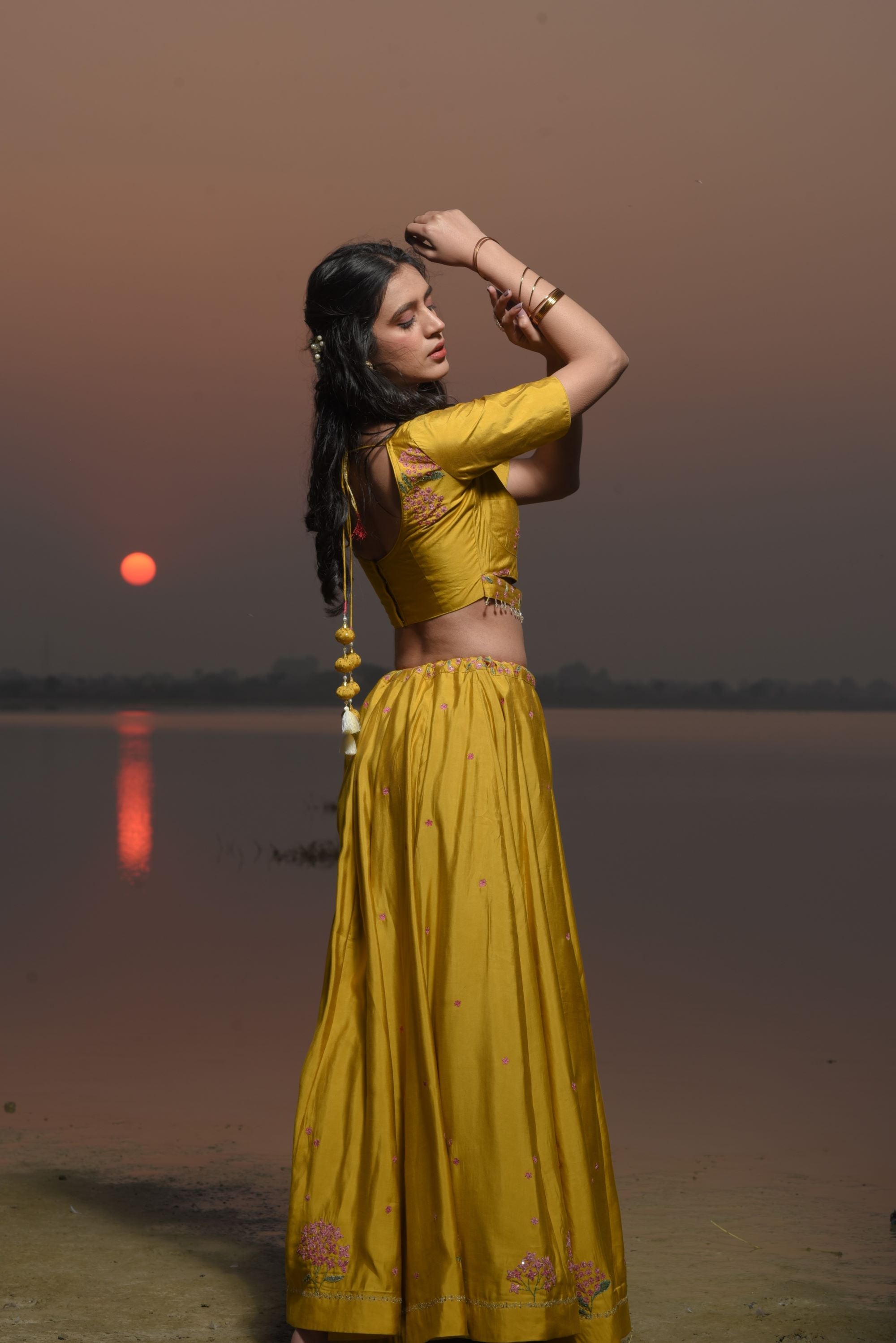 Mustard Miniature Rose Garden Lehenga set of 3