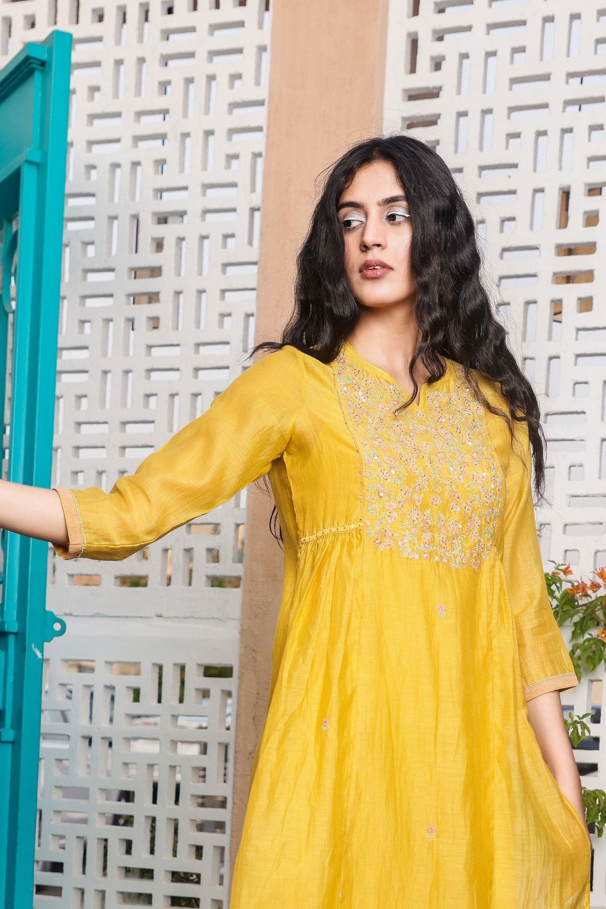 Mustard Yoke jaal Kurta set