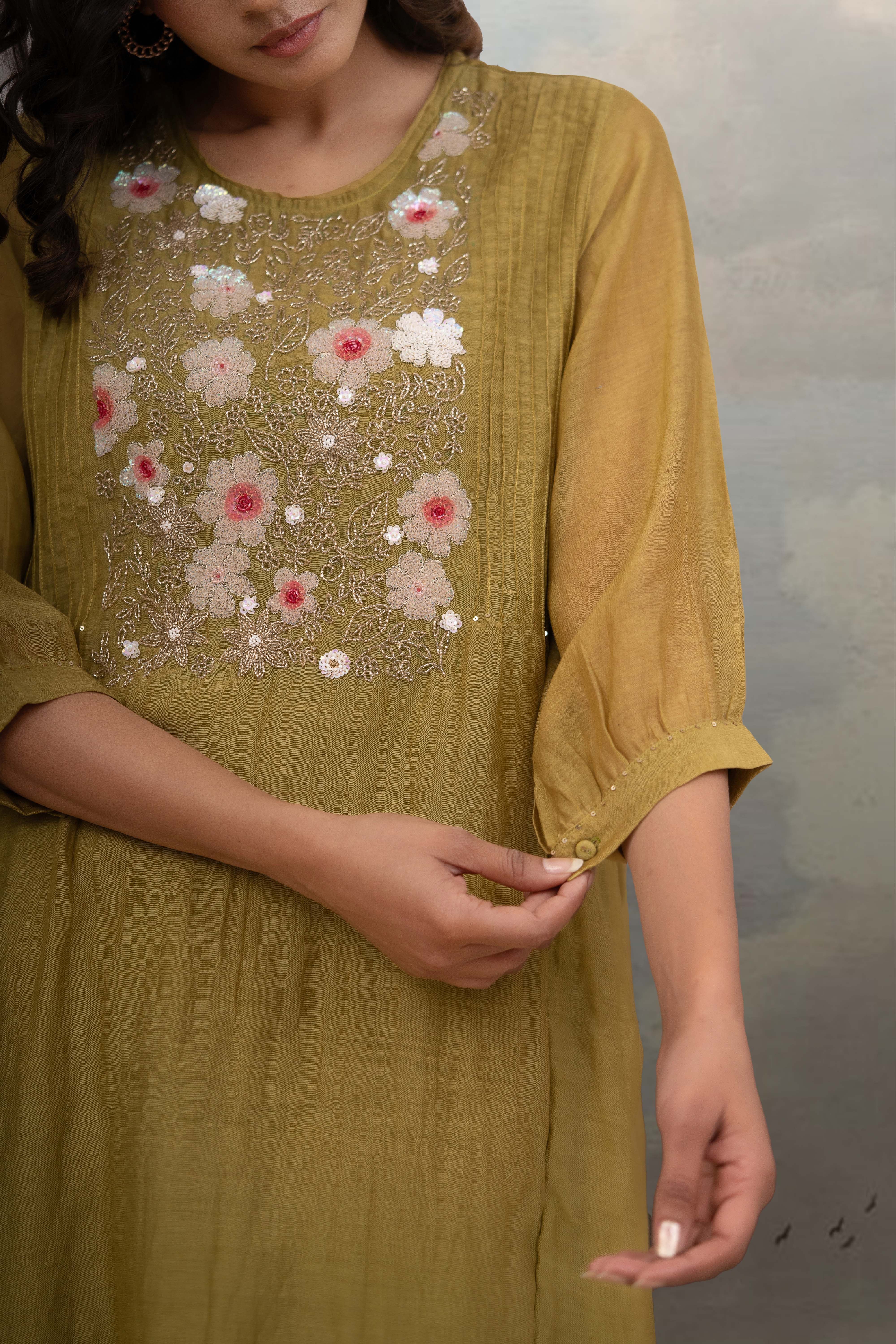 MEHENDI GREEN SEQUENCE KURTA SET