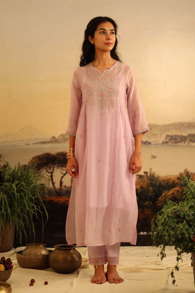 Lavender Tulip yoke jaal kurta and pant set