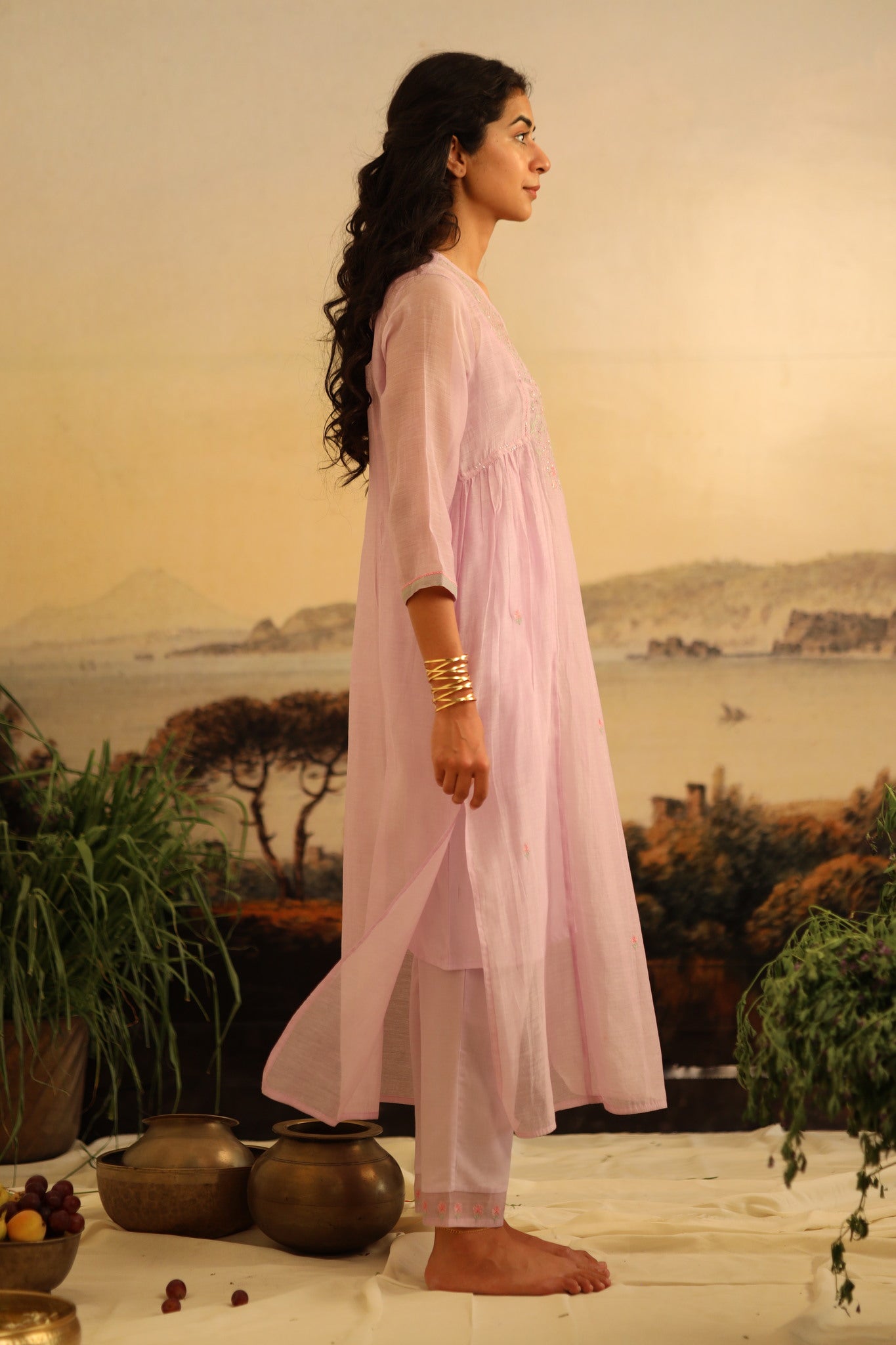Lavender Tulip yoke jaal kurta set with dupatta