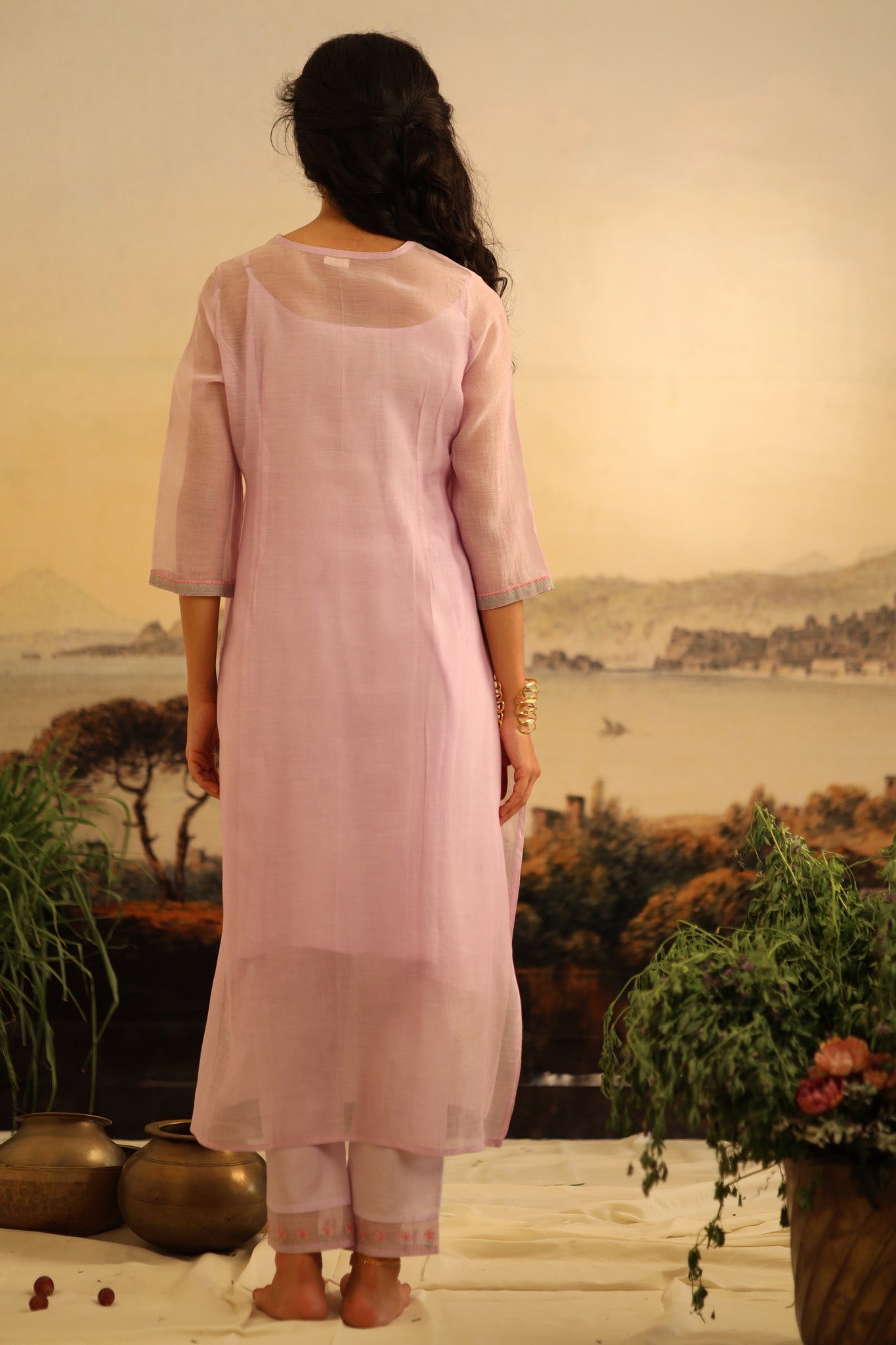 Lavender Tulip yoke jaal kurta set with dupatta