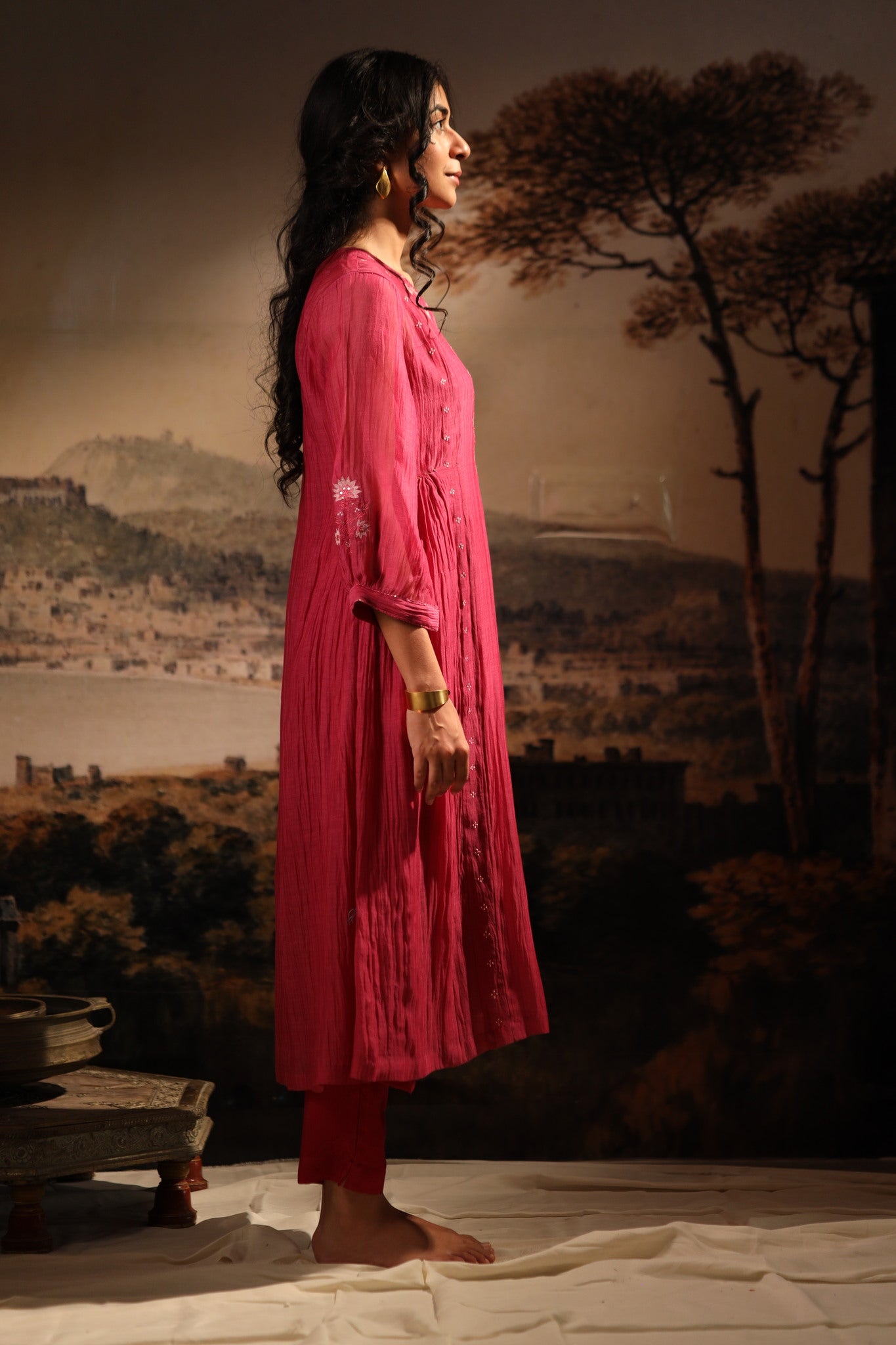 Hot pink juhi yoke kurta set with dupatta