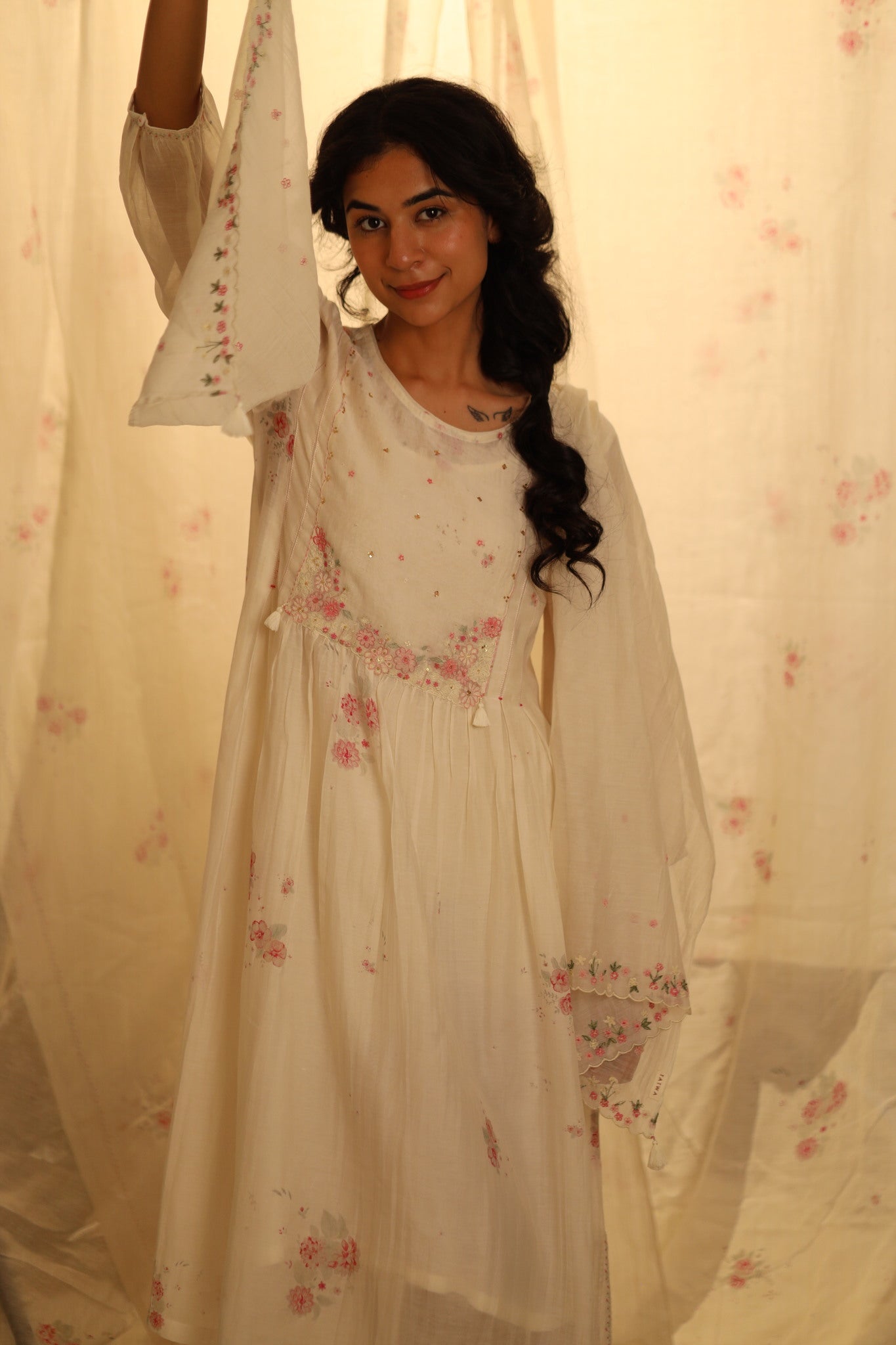 Ivory white miniature printed rose dress