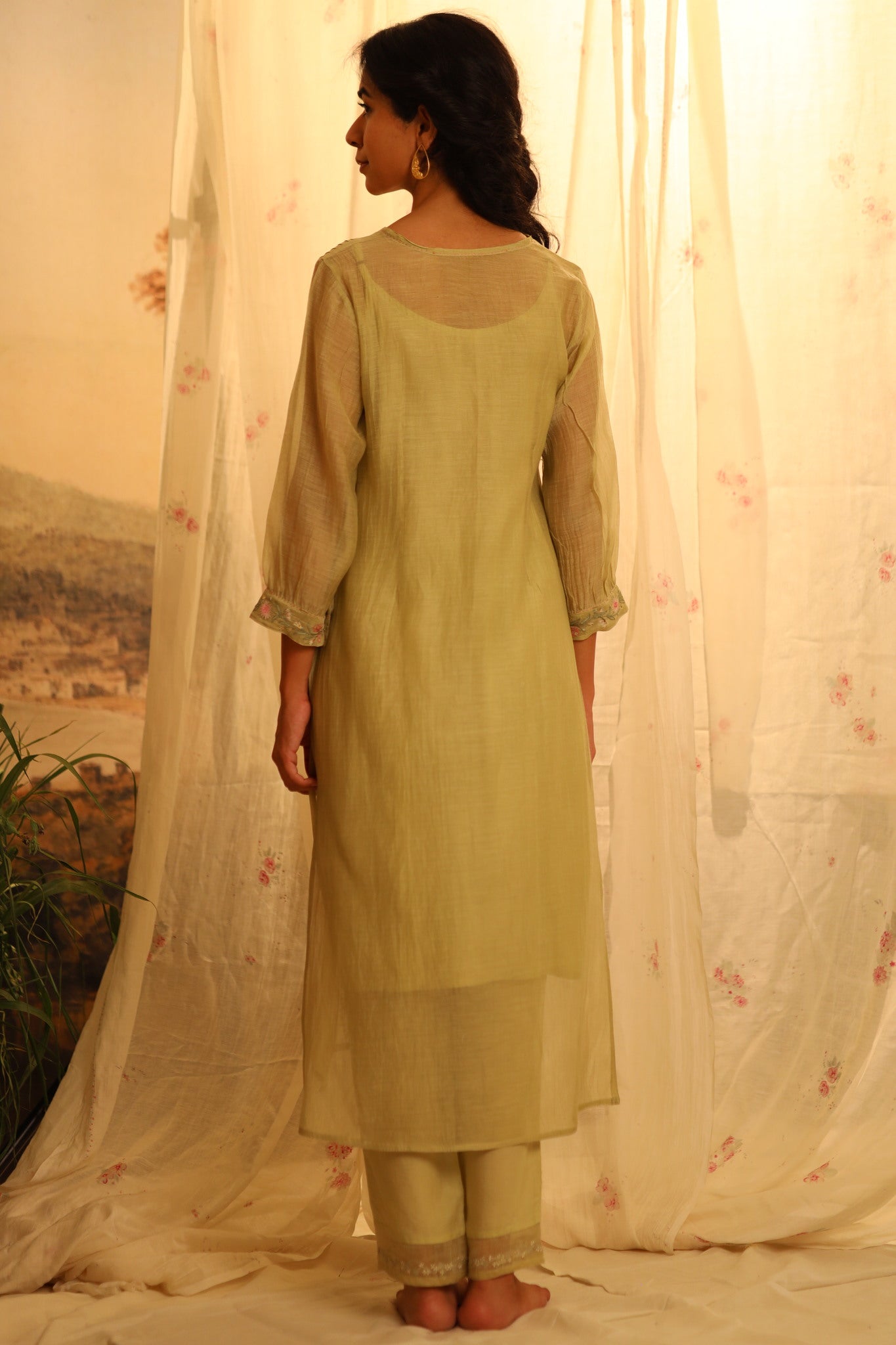 Sage Green Camellia kurta set with dupatta