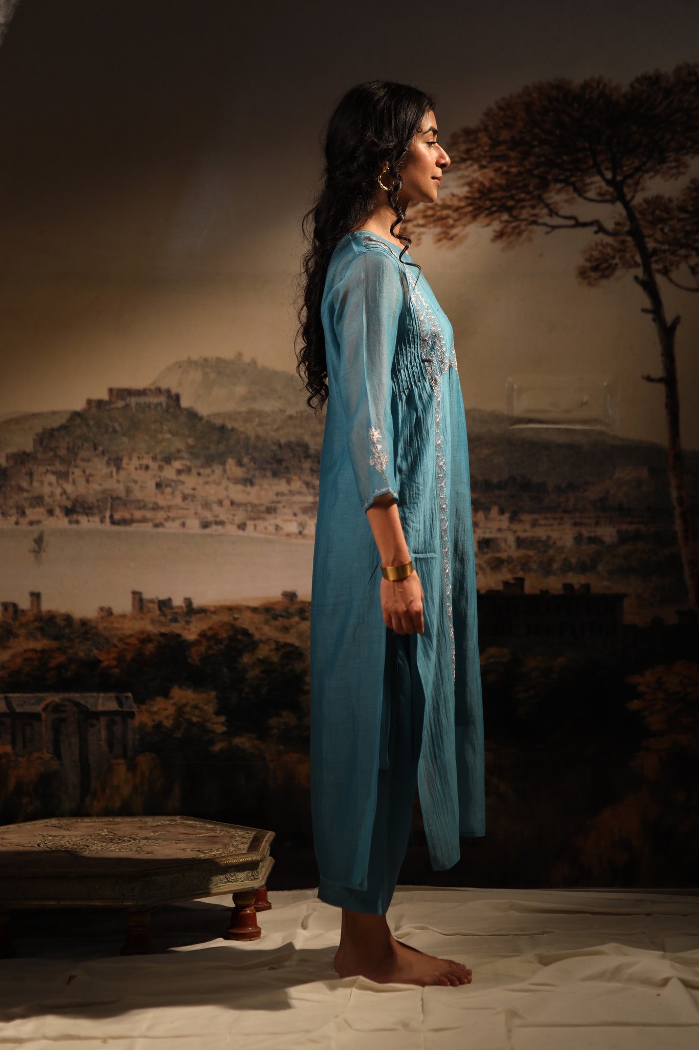 Turquise midnight kurta set with dupatta