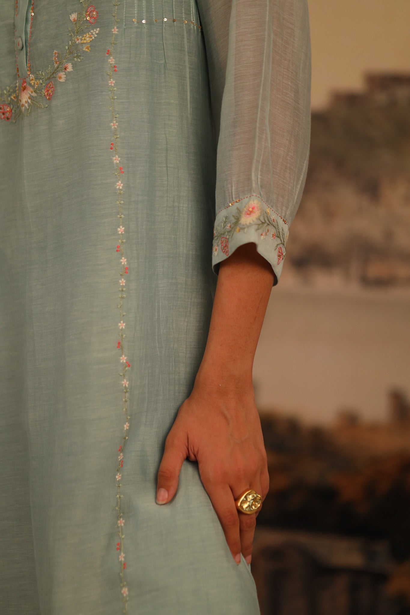 Teal Camelia kurta set with dupatta