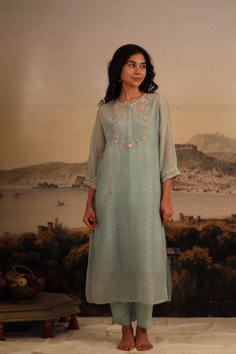 Teal Camelia kurta set