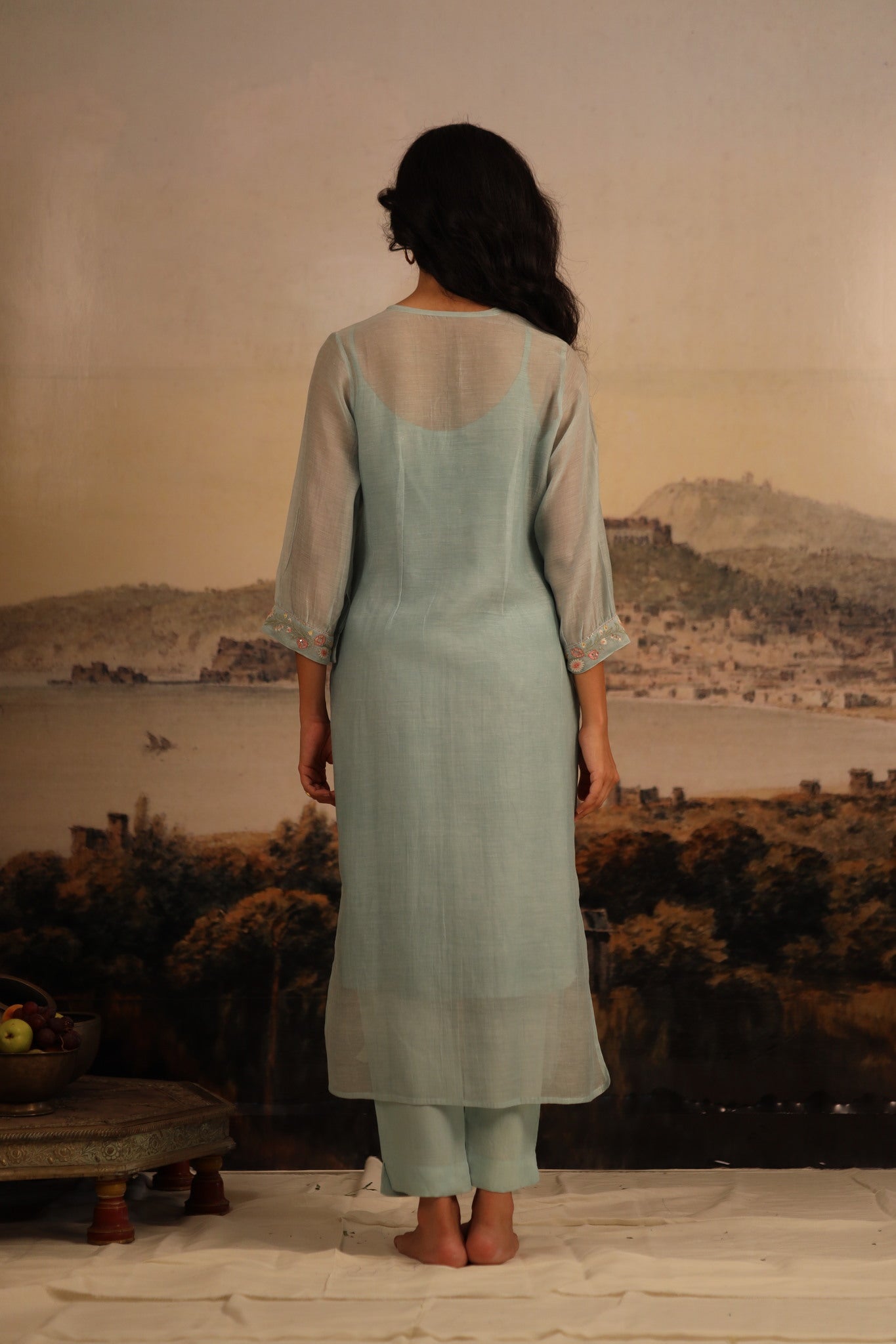 Teal Camelia kurta set with dupatta