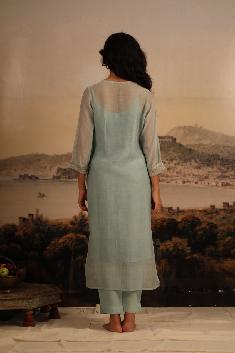 Teal Camelia kurta set