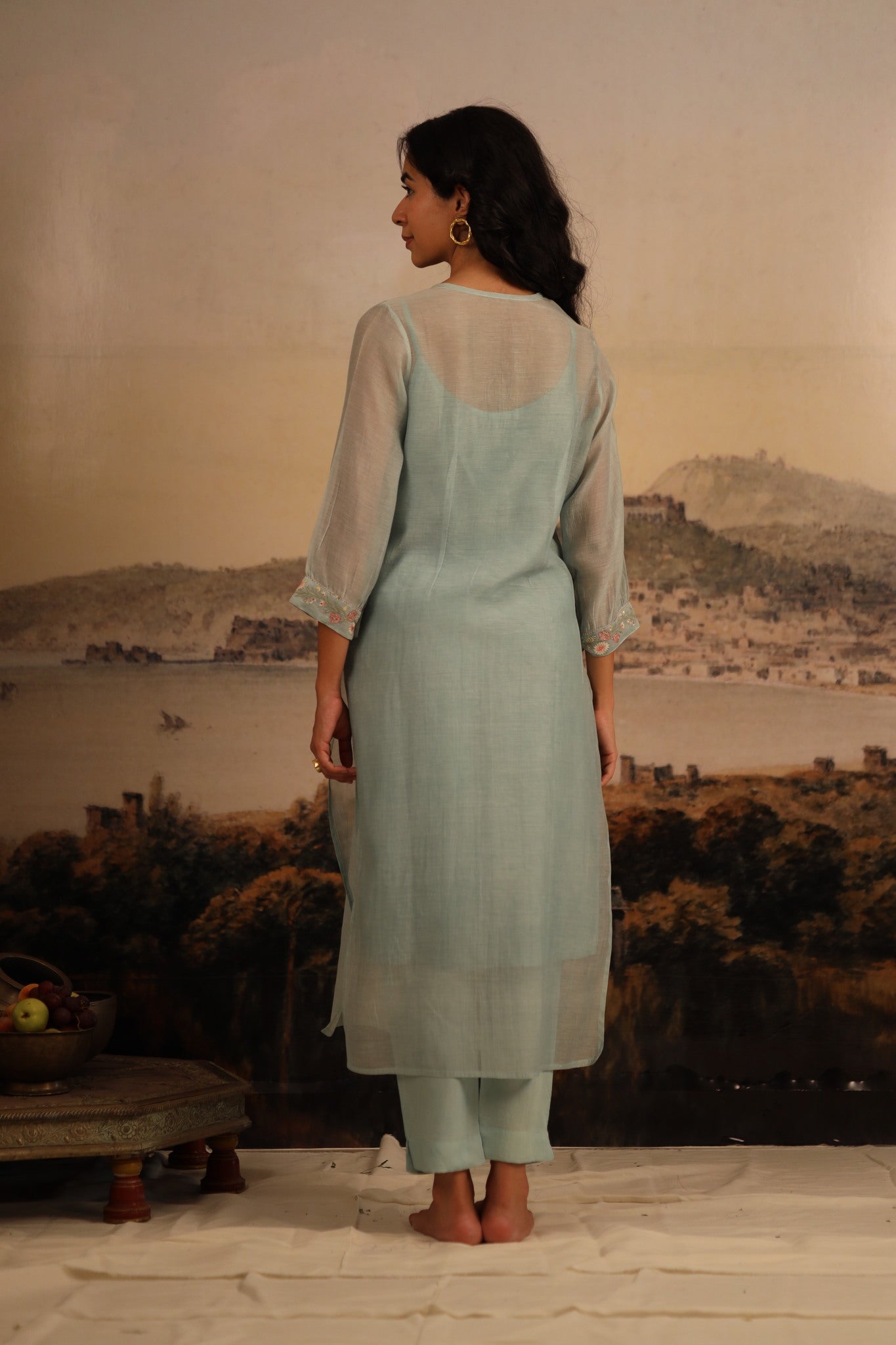 Teal Camelia kurta set with dupatta
