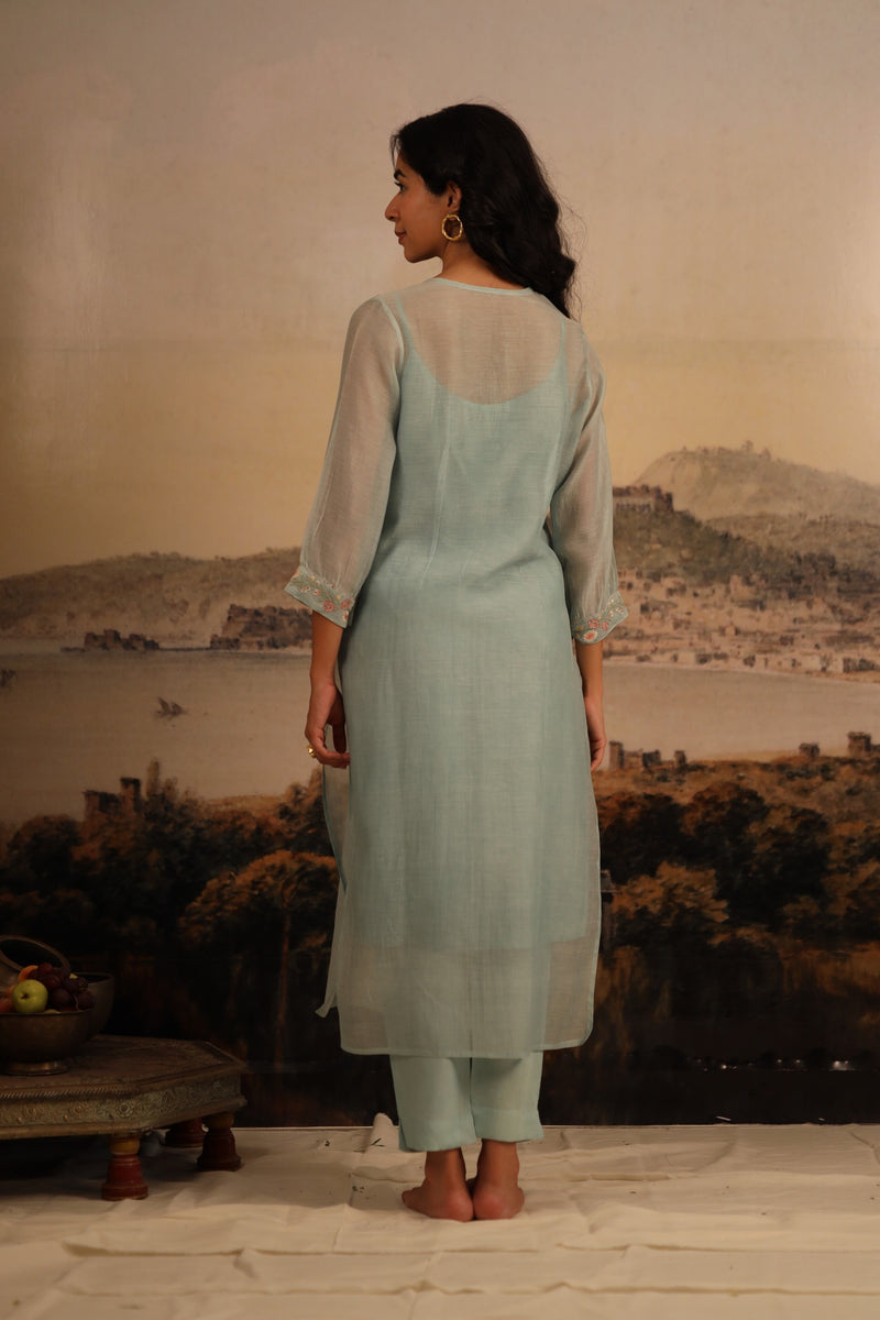 Teal Camelia kurta set