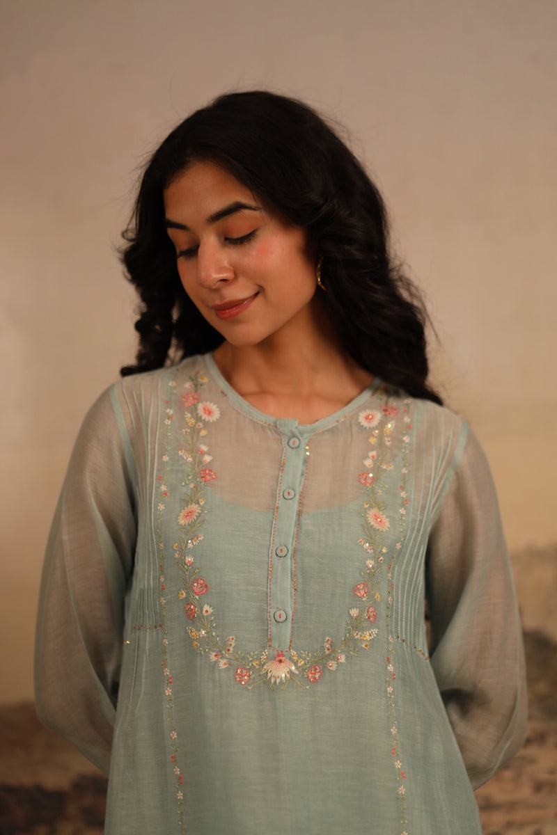 Teal Camelia kurta set