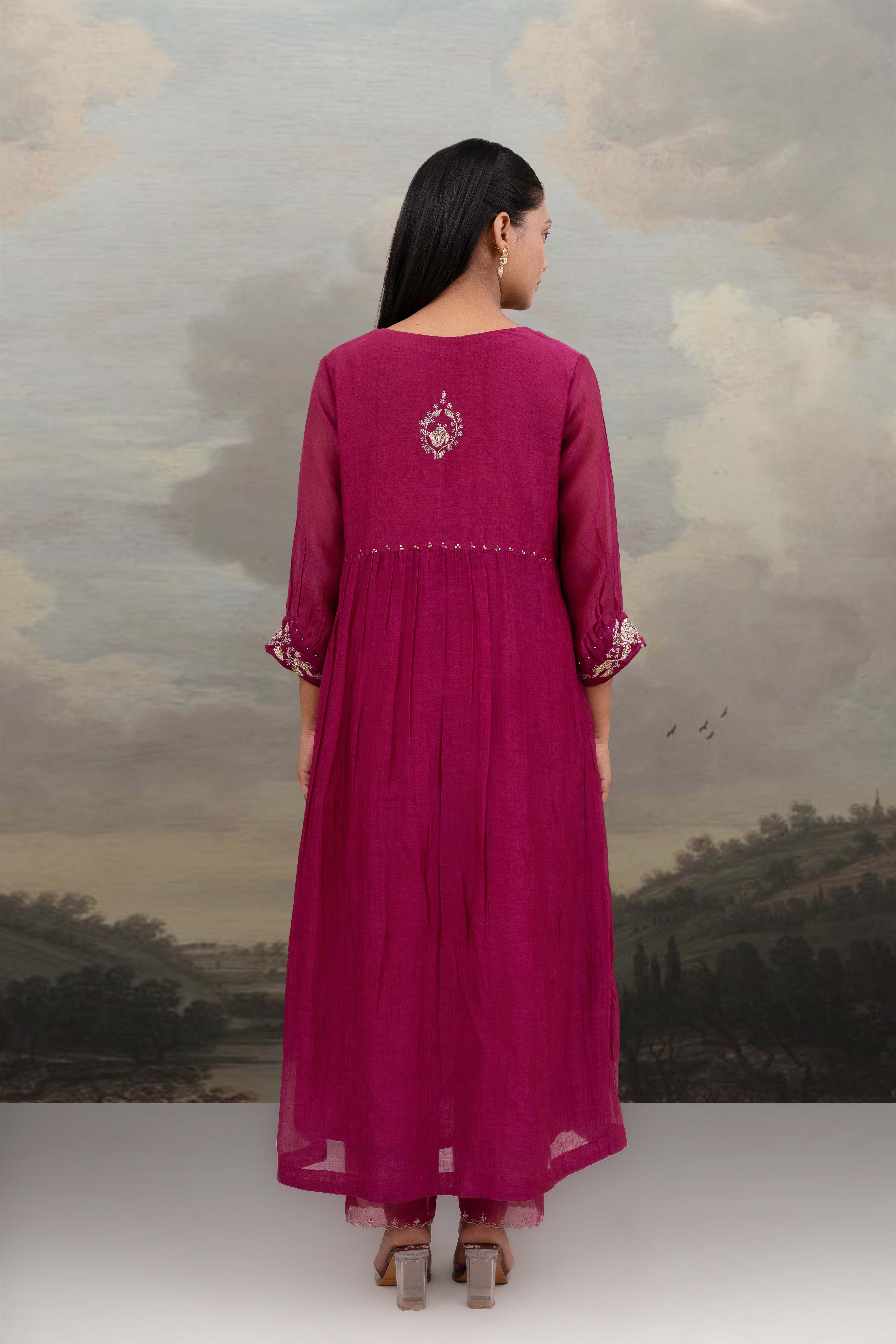 Rani pink gold rose Dress with dupatta