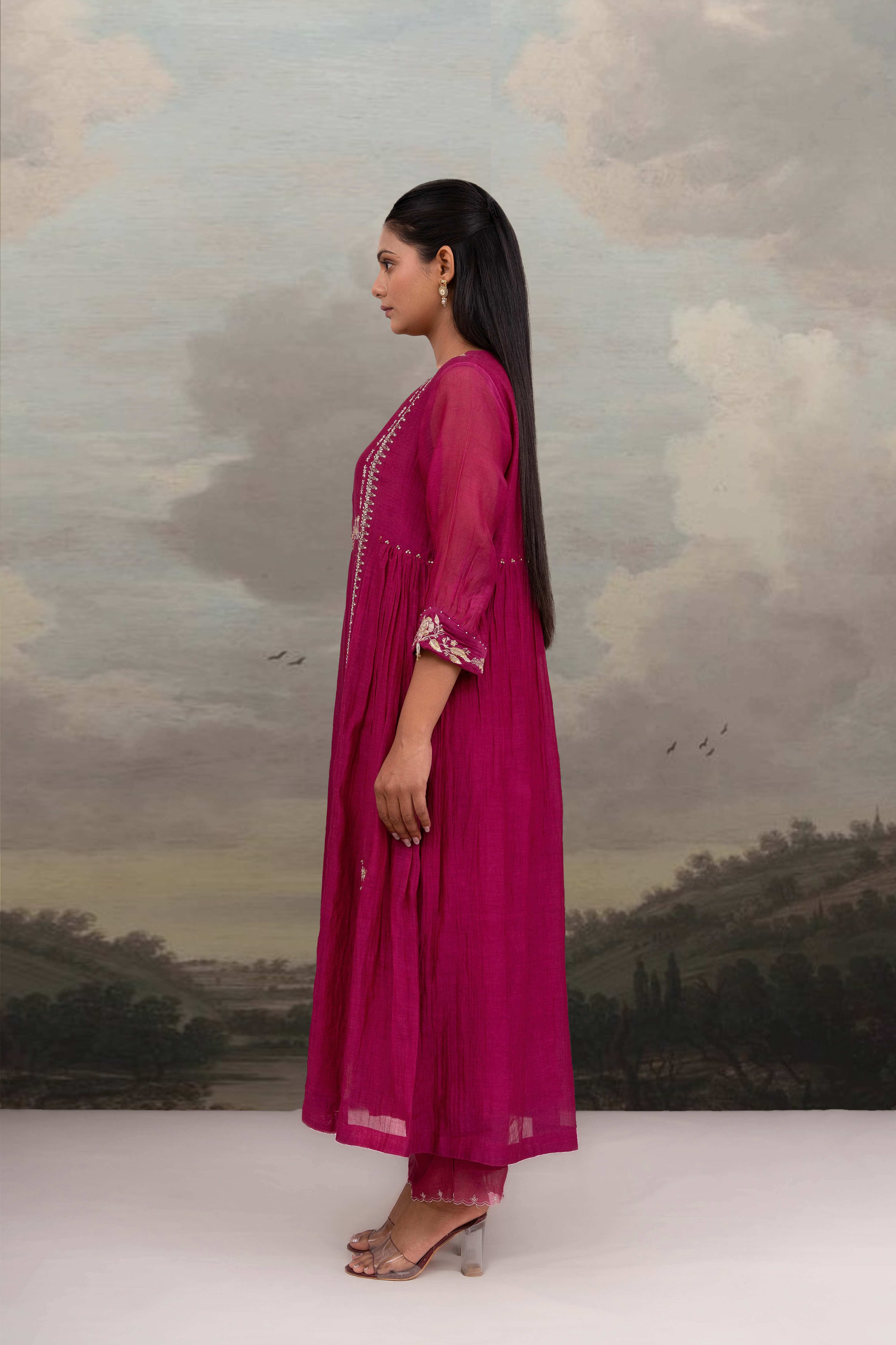 Rani pink gold rose Dress with dupatta